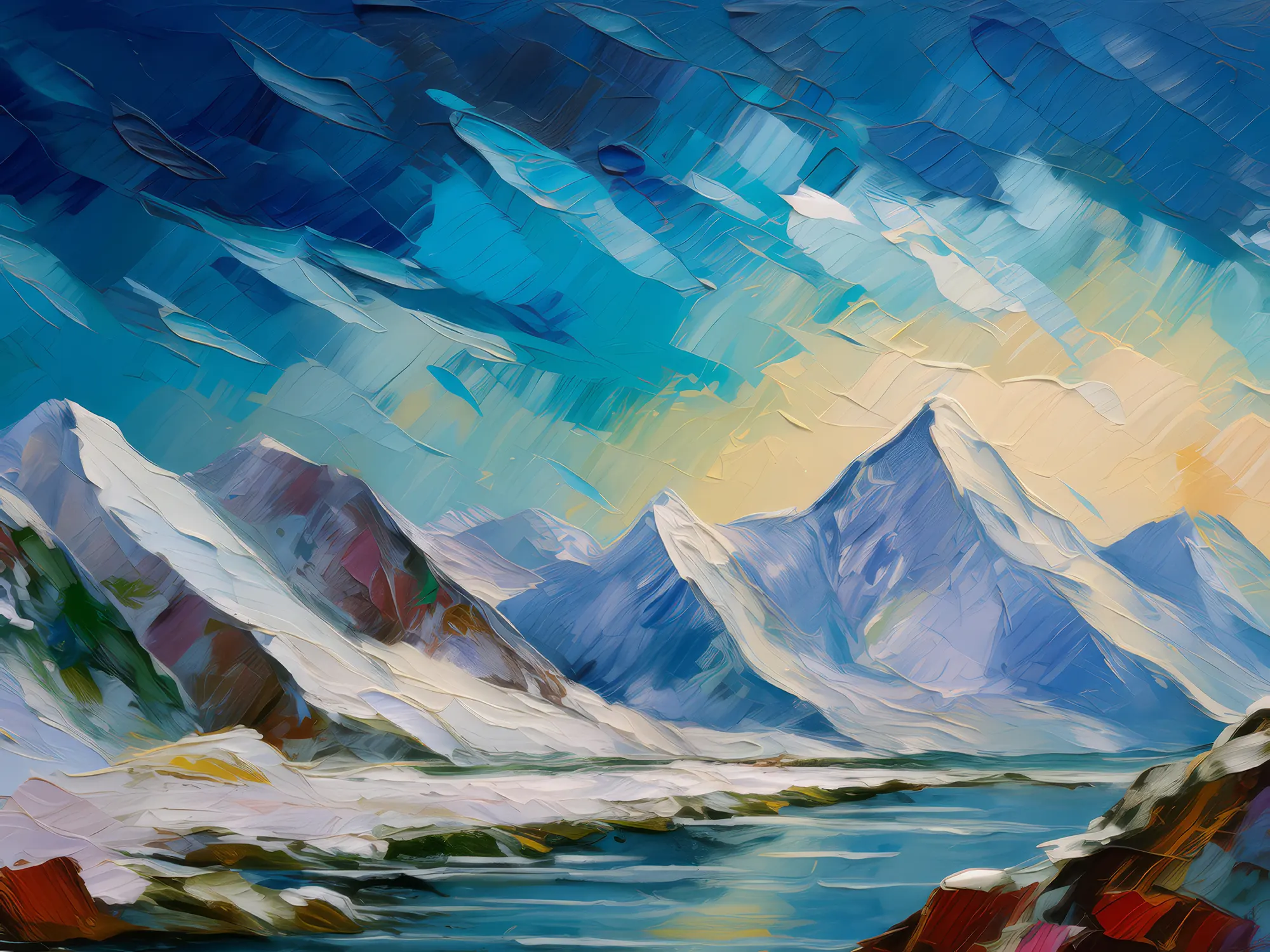 Painting: Snow-Capped Mountain Range