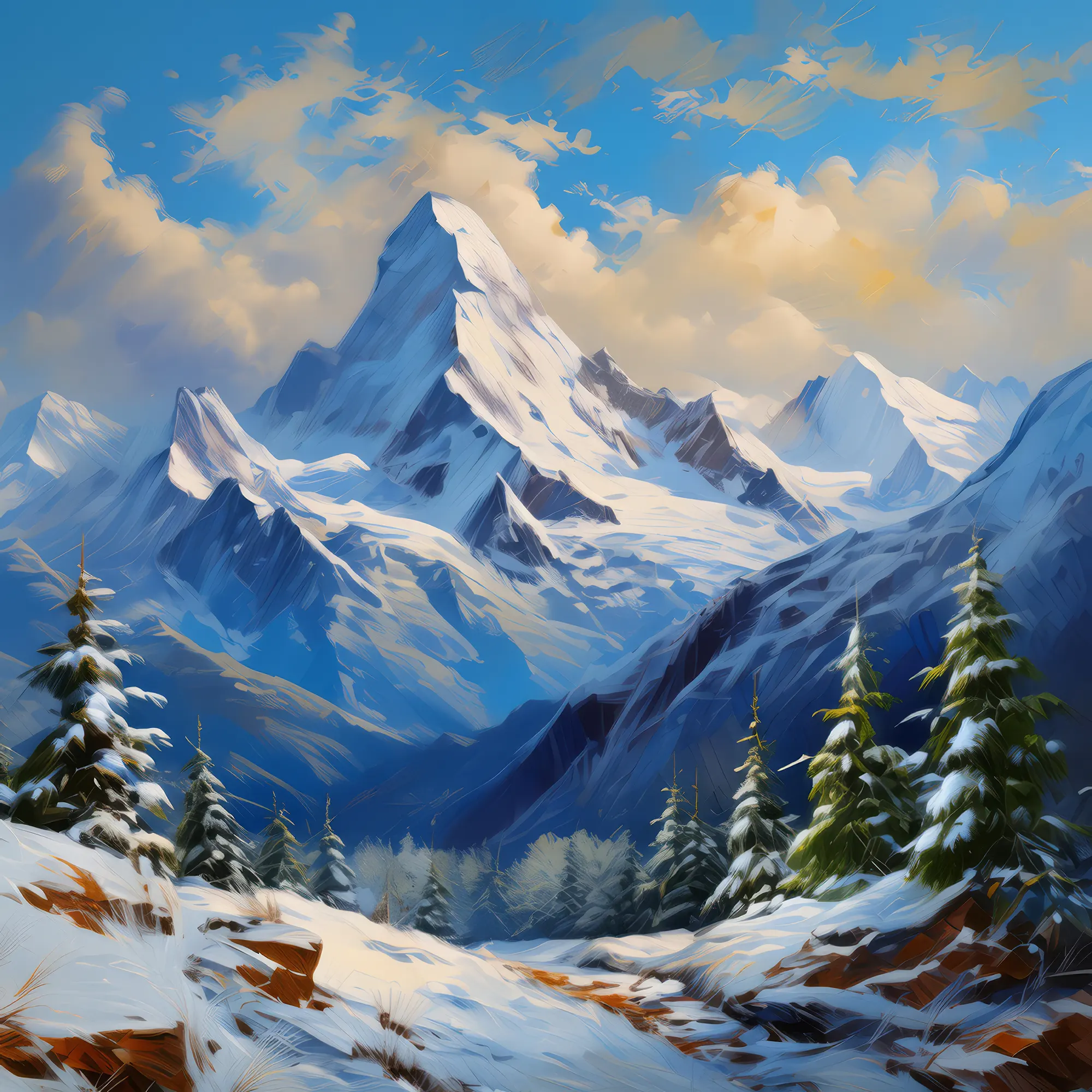 Painting: Snow-Covered Alpine Vista