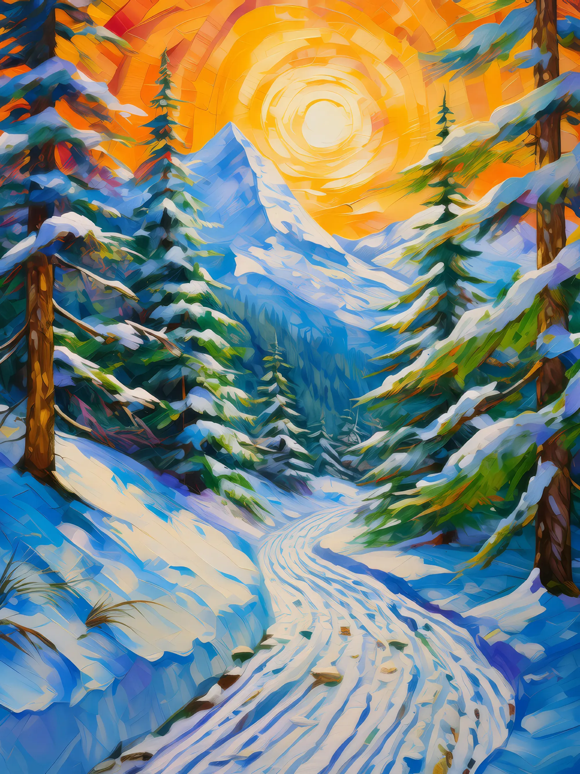 Painting: Snow Trails in the Alps