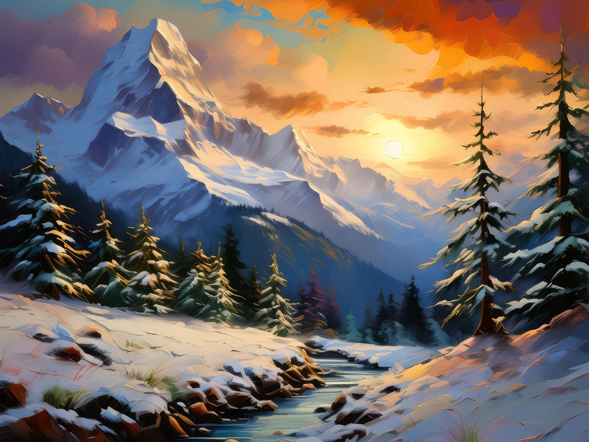 Painting: Snowy Alpine Evening