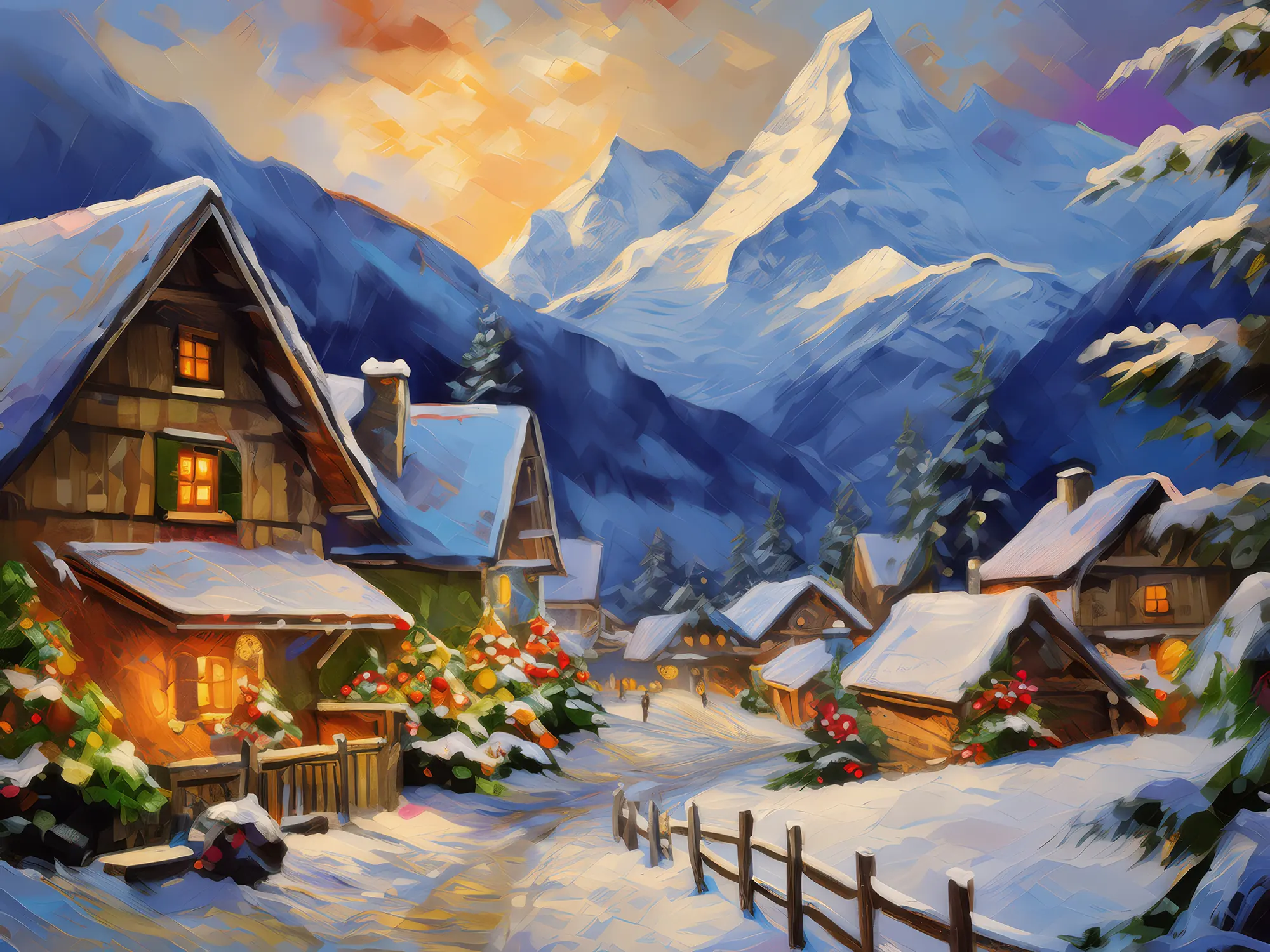 Painting: Snowy Alpine Village