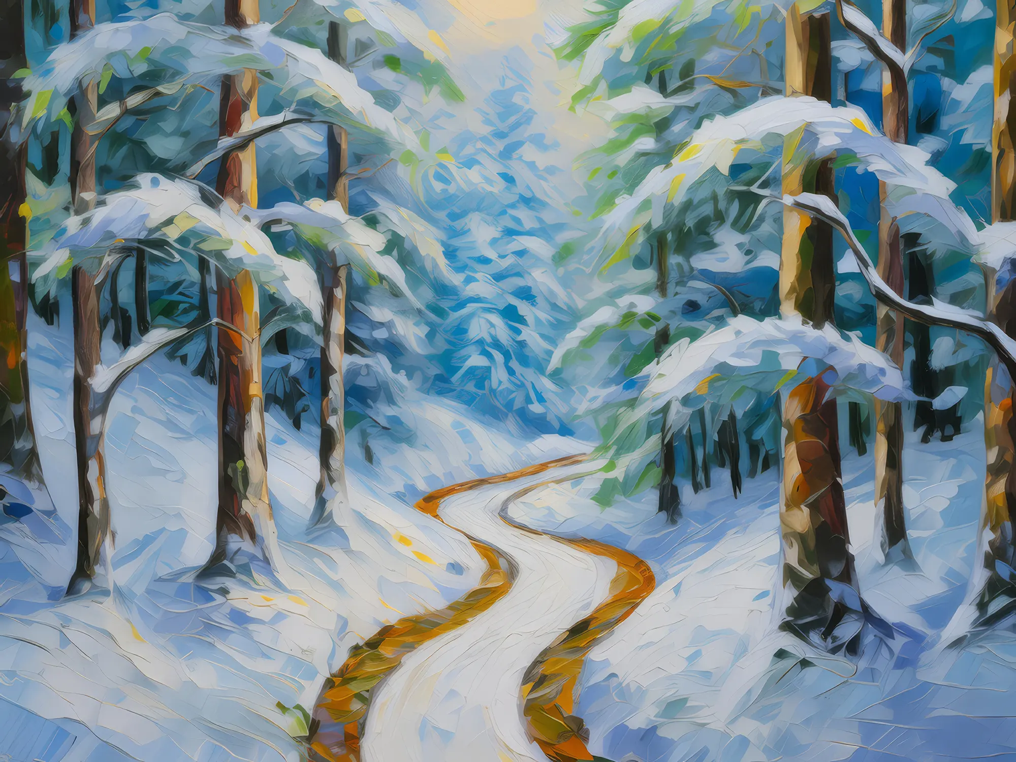 Painting: Snowy Forest Pathway