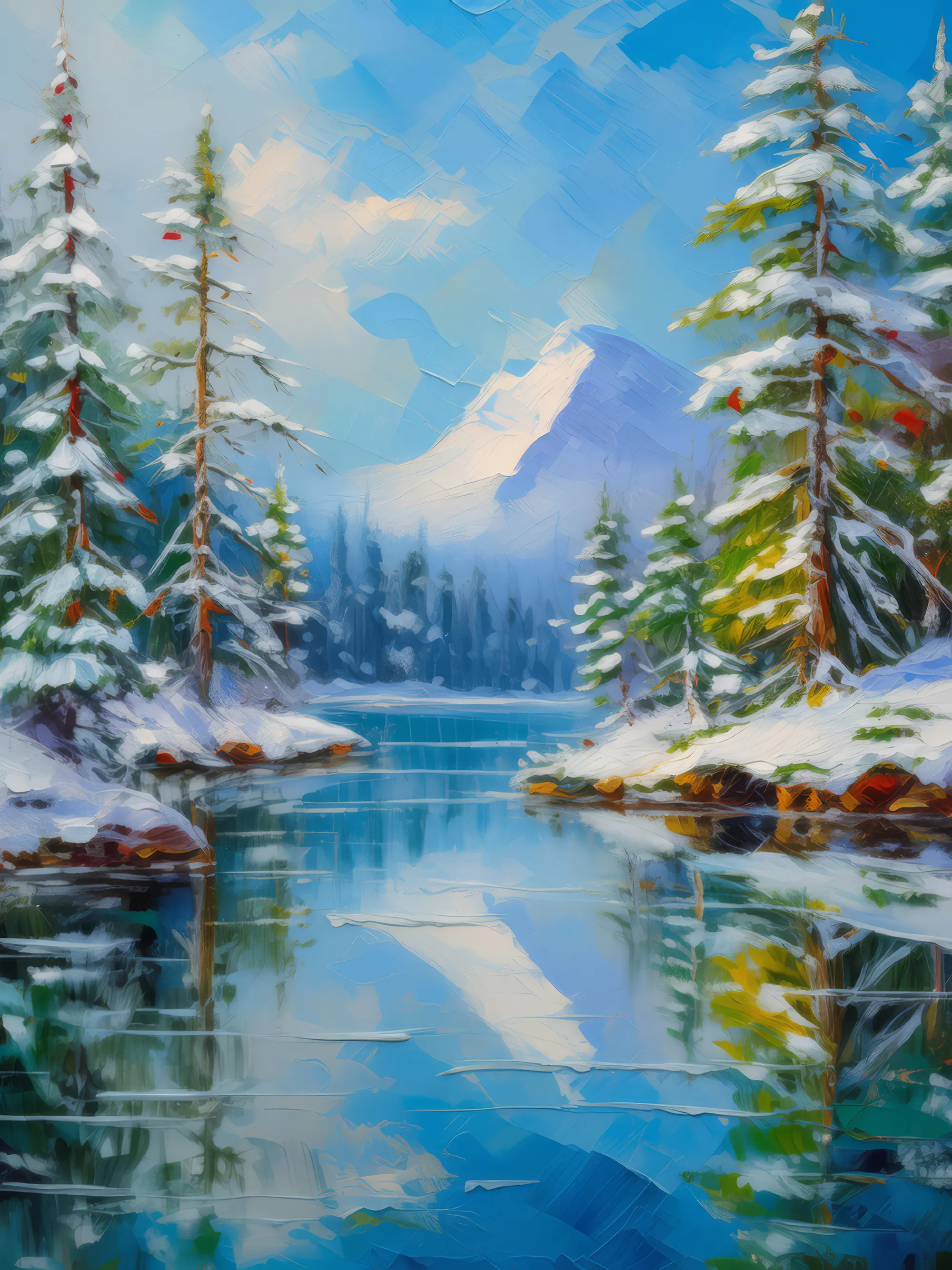 Painting: Snowy Forest Reflection