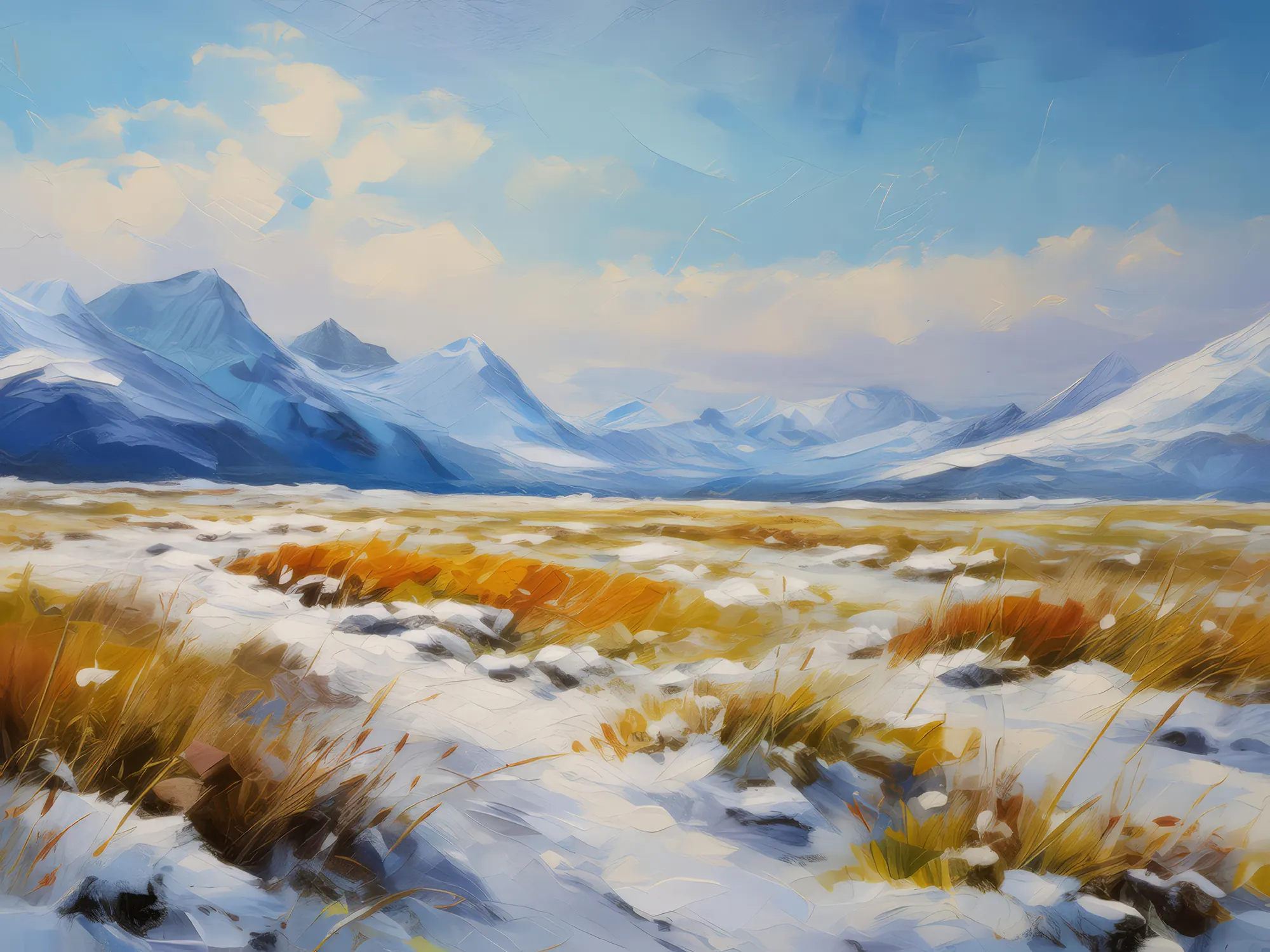 Painting: Snowy Grassland Panorama