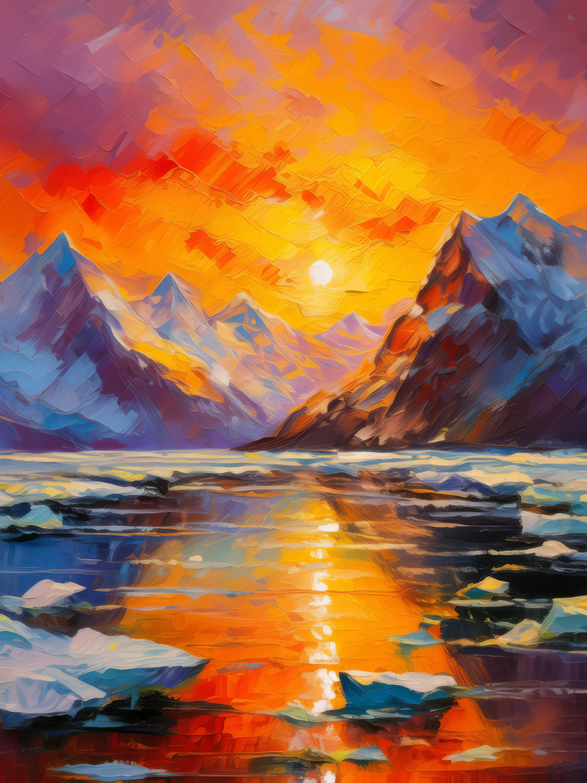 Painting: Snowy Mountain Sunset