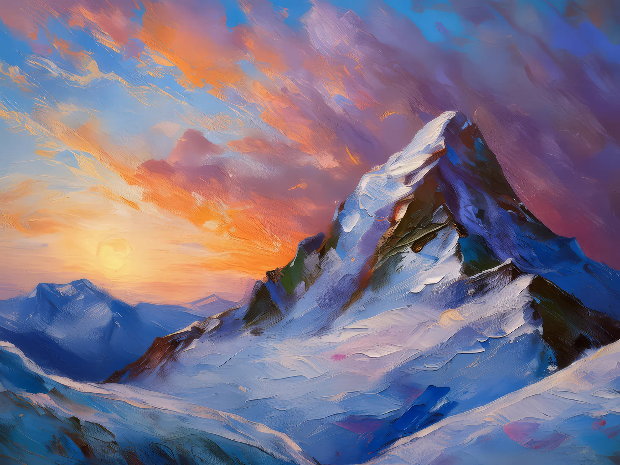 Painting: Snowy Ridge at Dusk