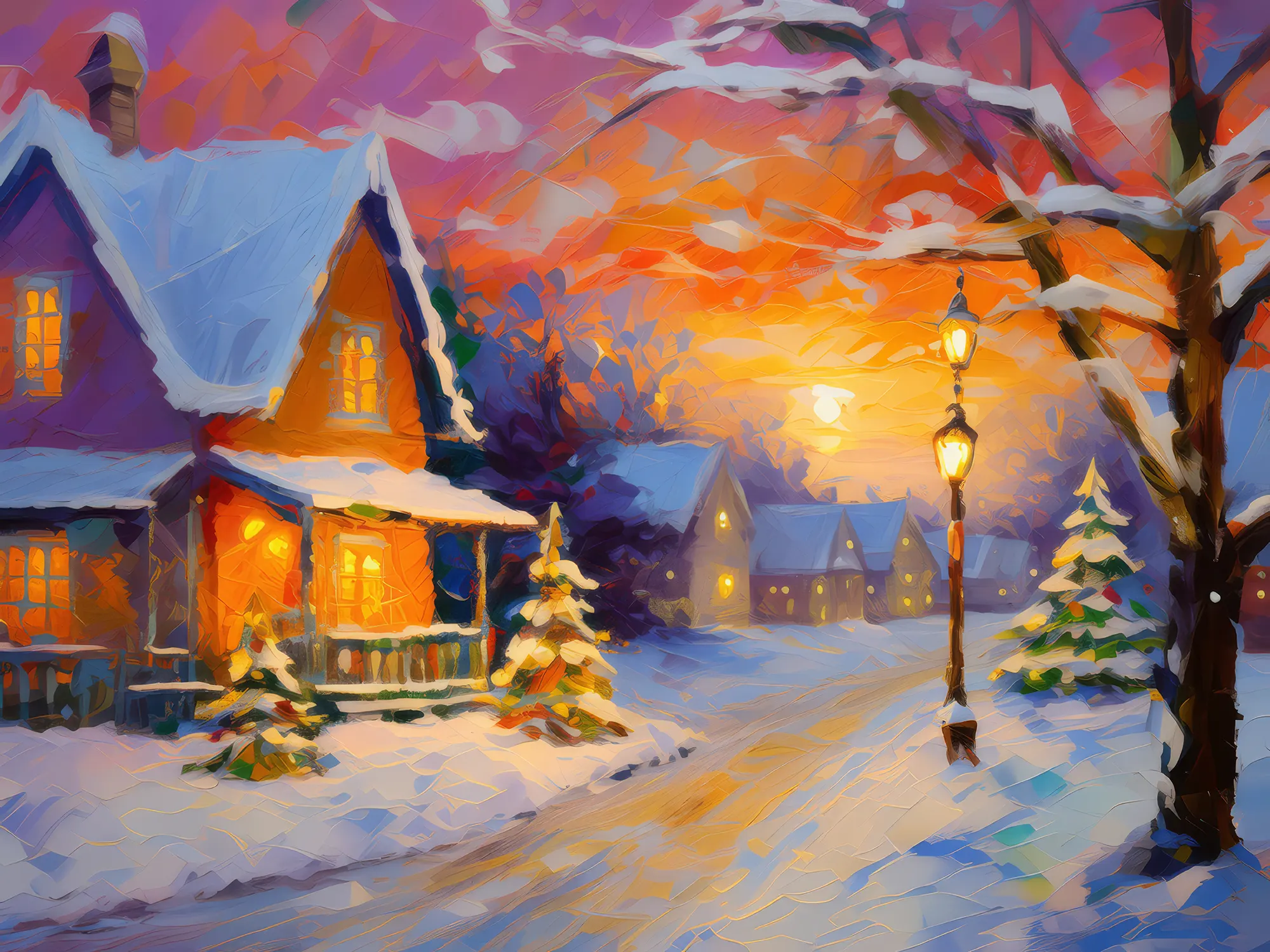 Painting: Snowy Suburban Evening