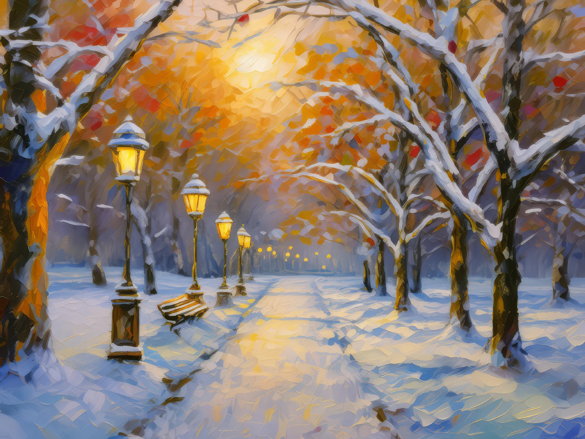 Painting: Snowy Urban Park