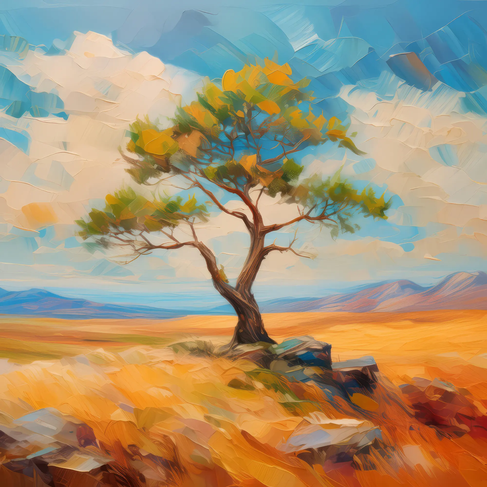 Painting: Solitary Tree in Boreal Desert
