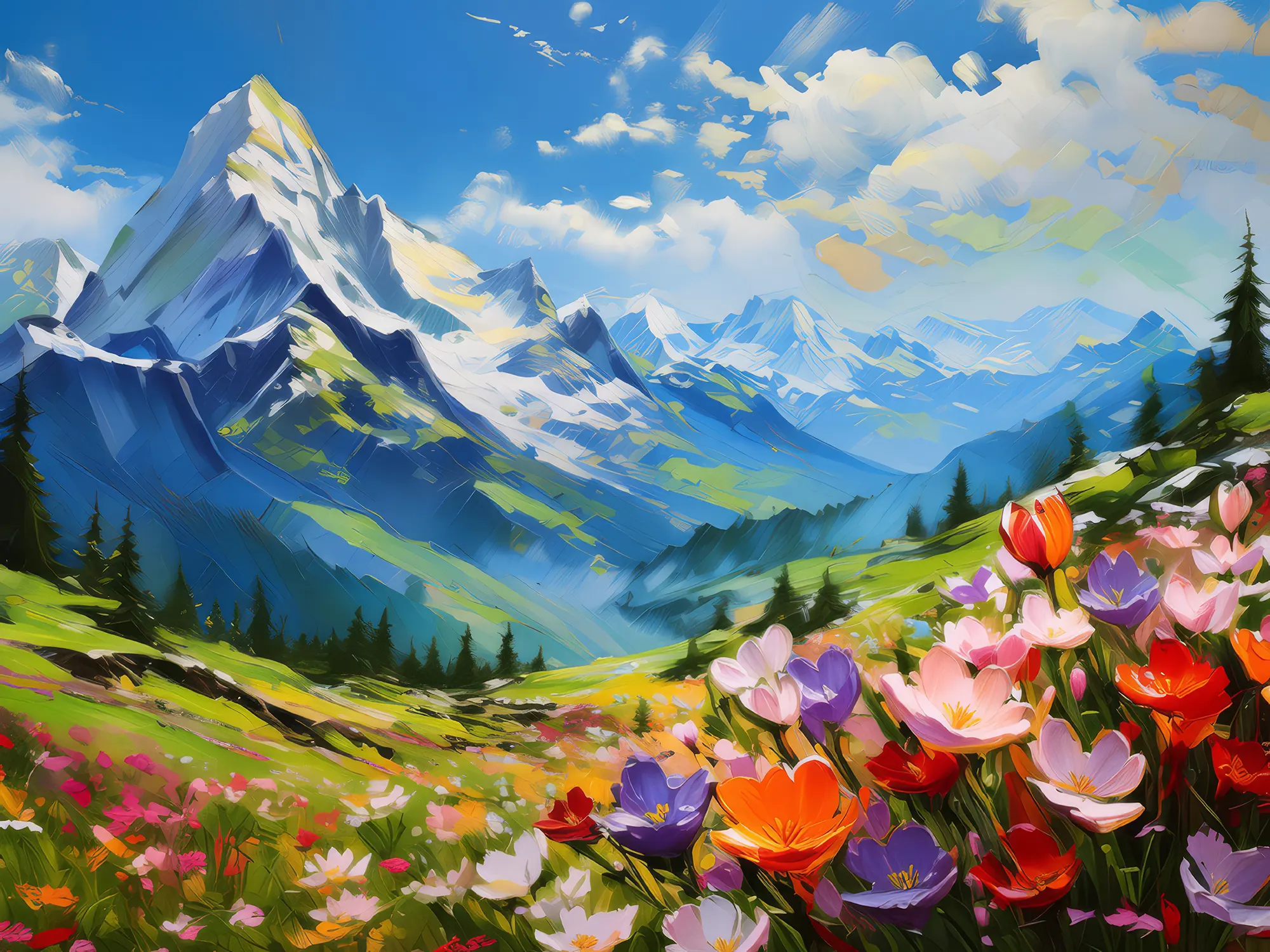 Painting: Spring Bloom in Alps
