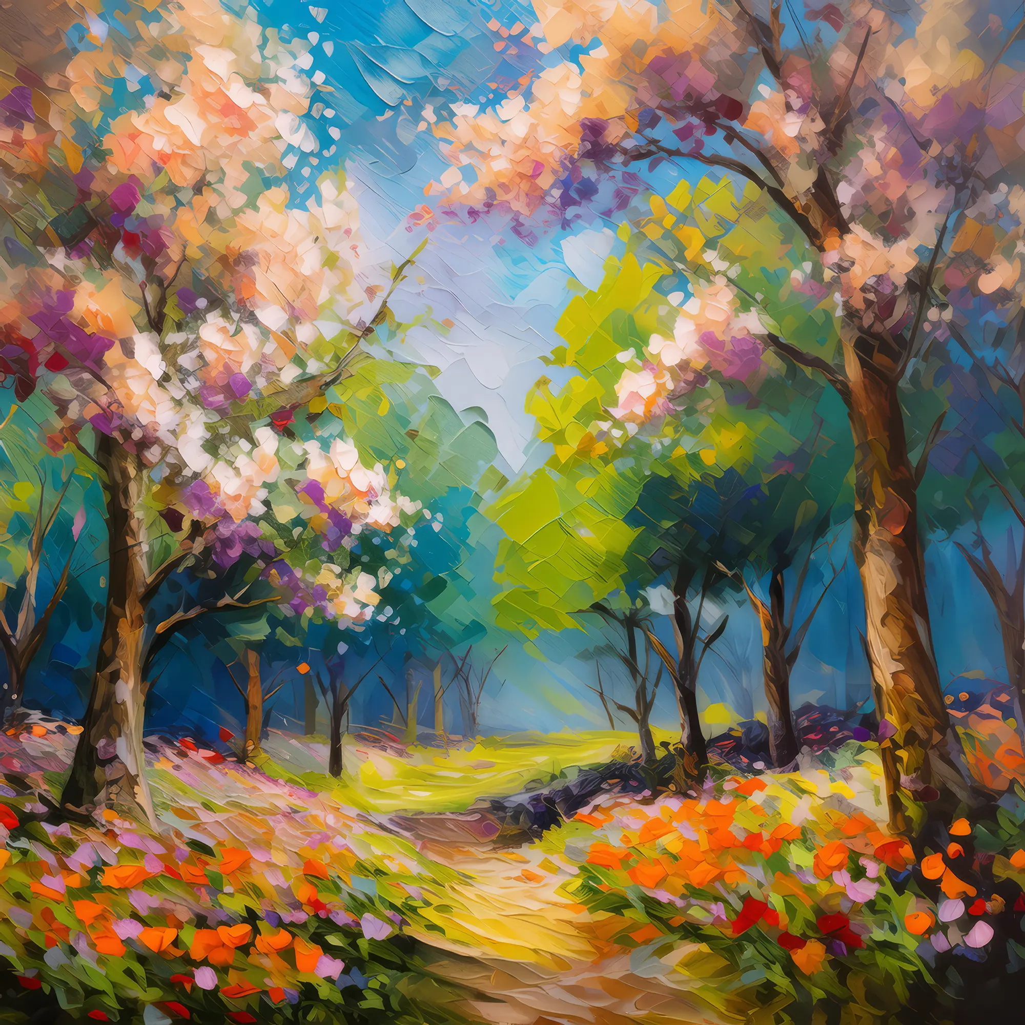 Painting: Spring Blossoms in Forest
