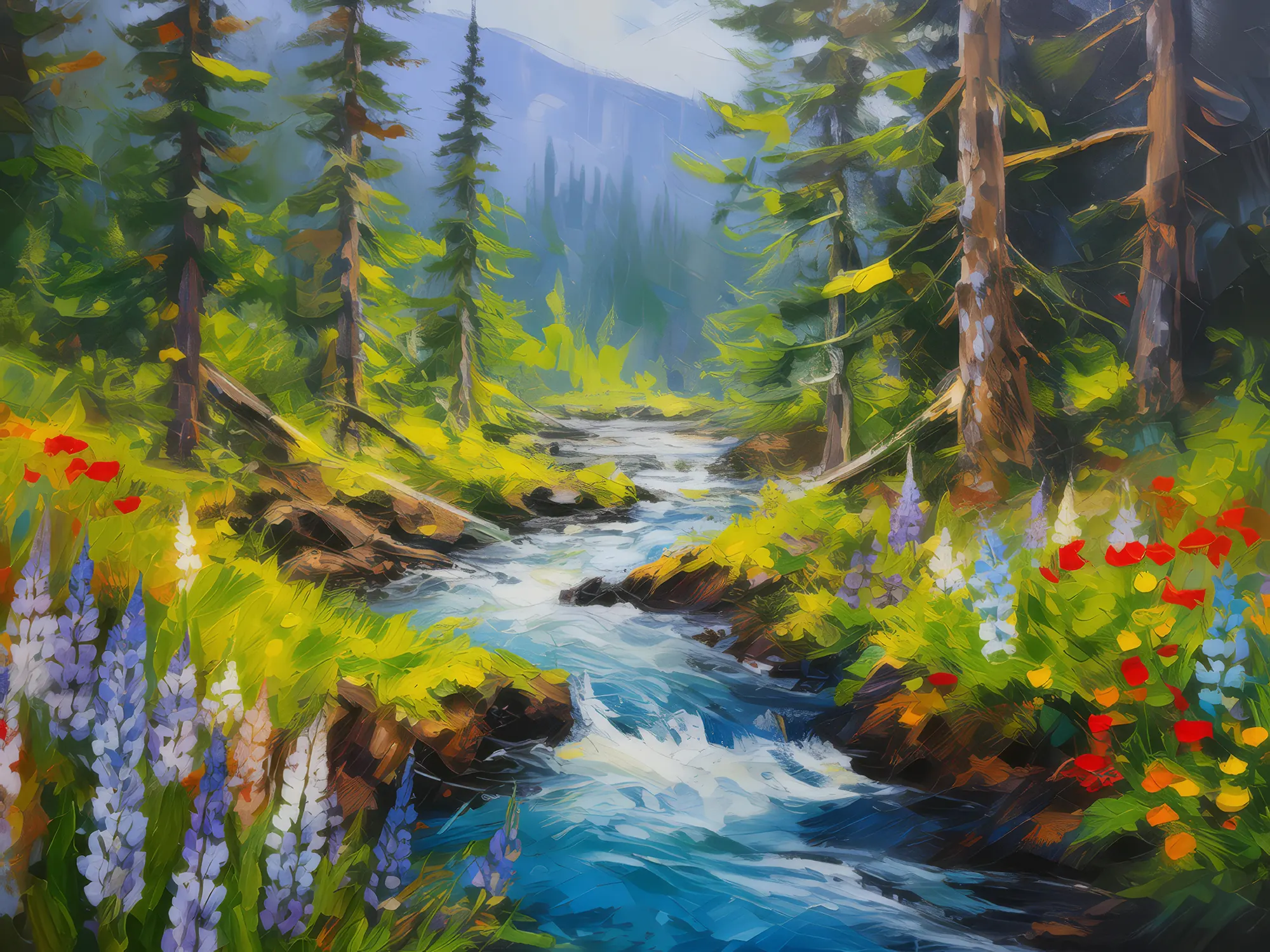 Painting: Spring Boreal Forest Stream
