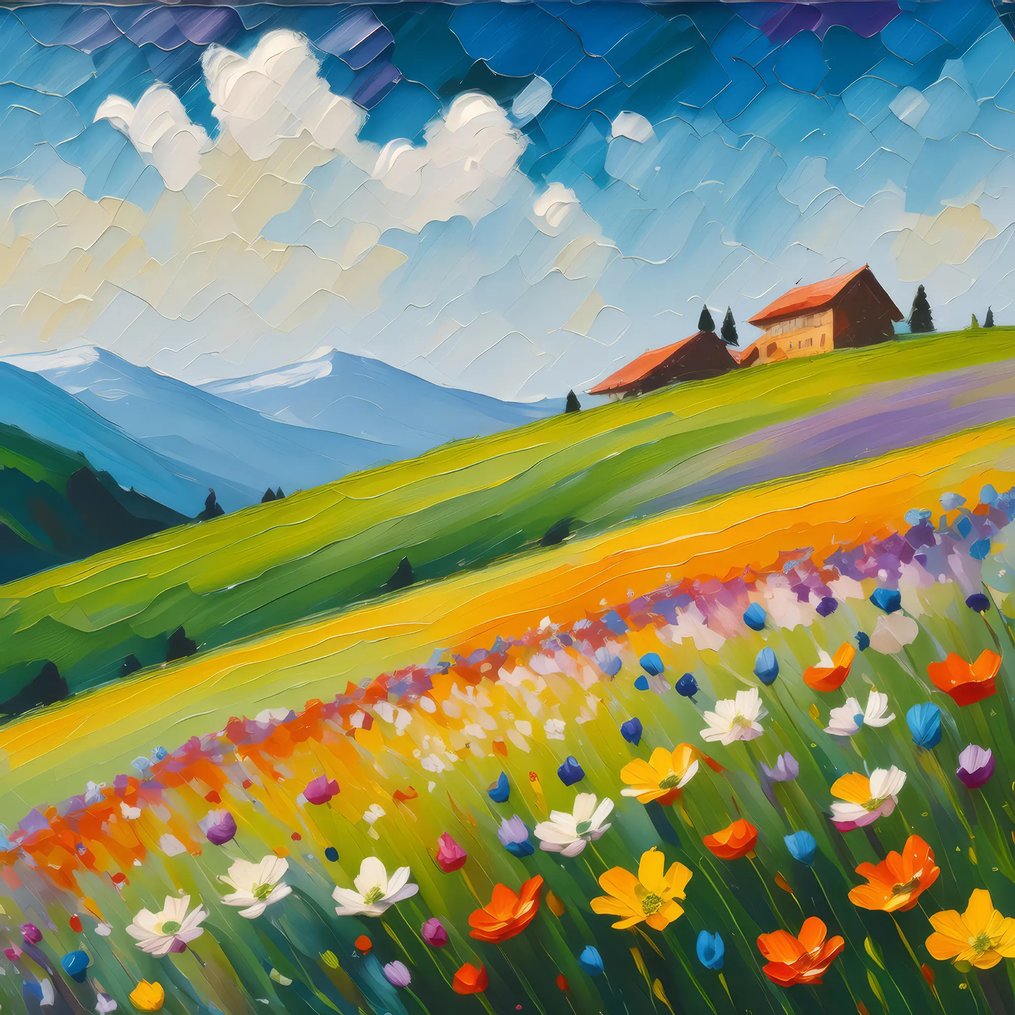 Painting: Spring Hill with Wildflowers