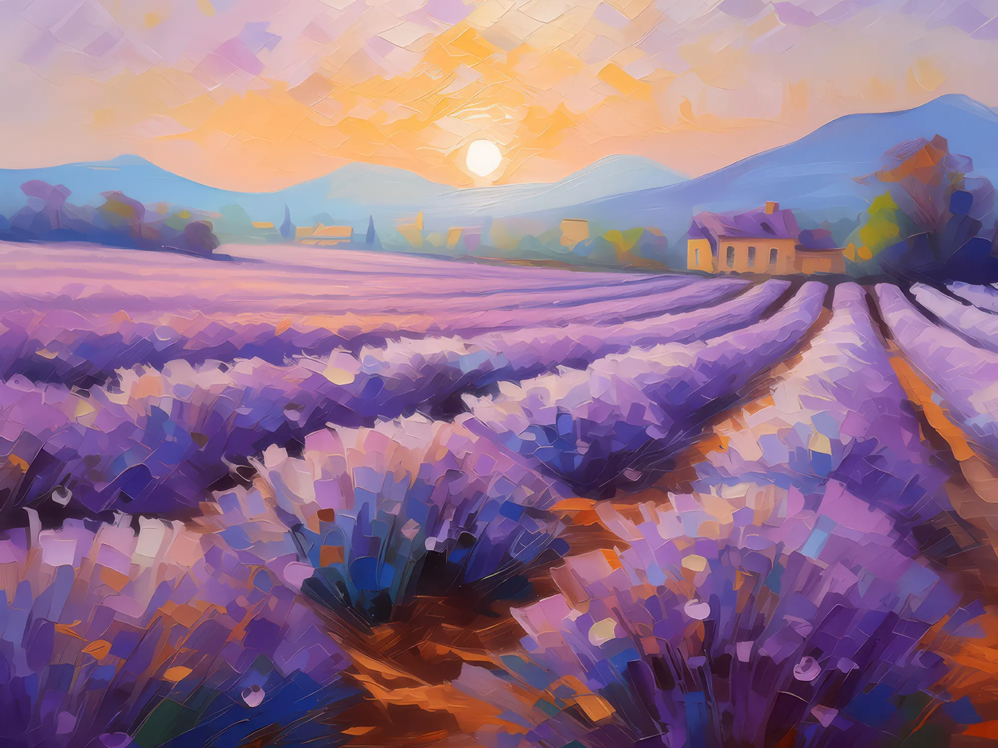 Painting: Spring Lavender Field at Dawn