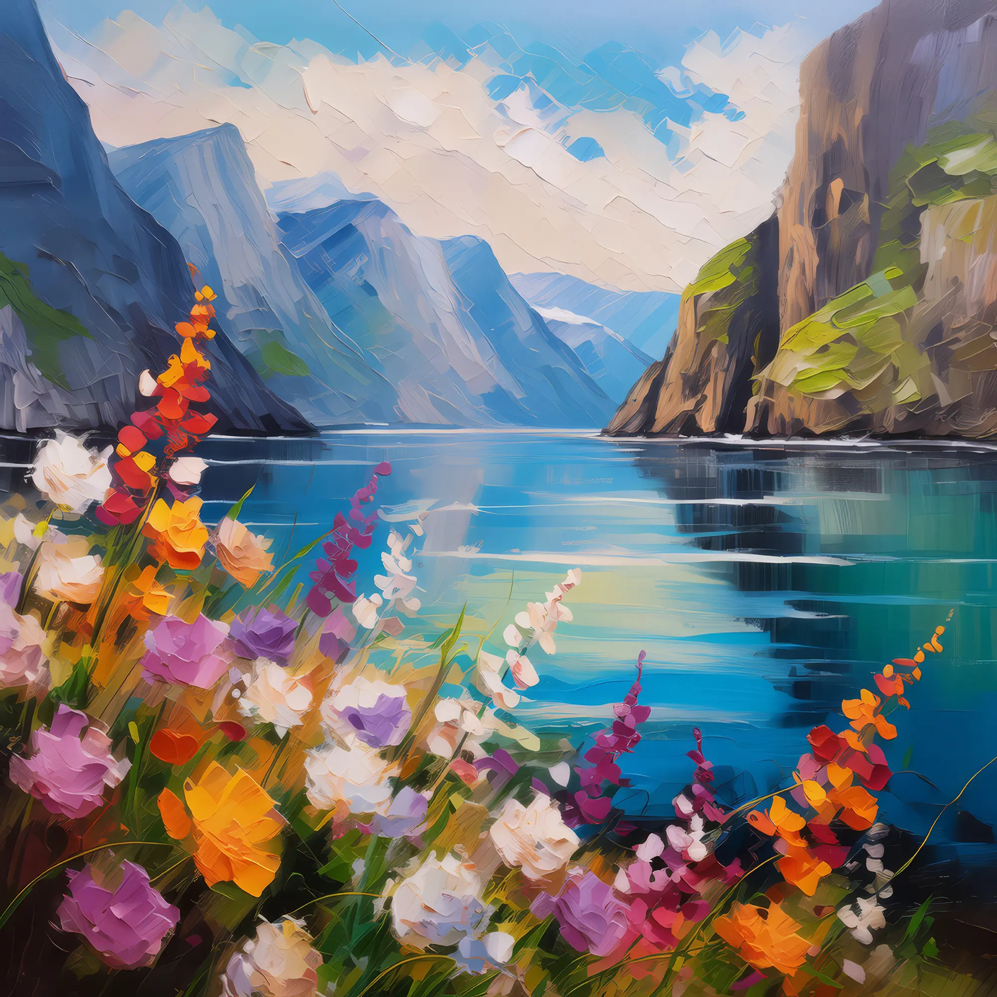 Painting: Springtime Bloom by the Fjord