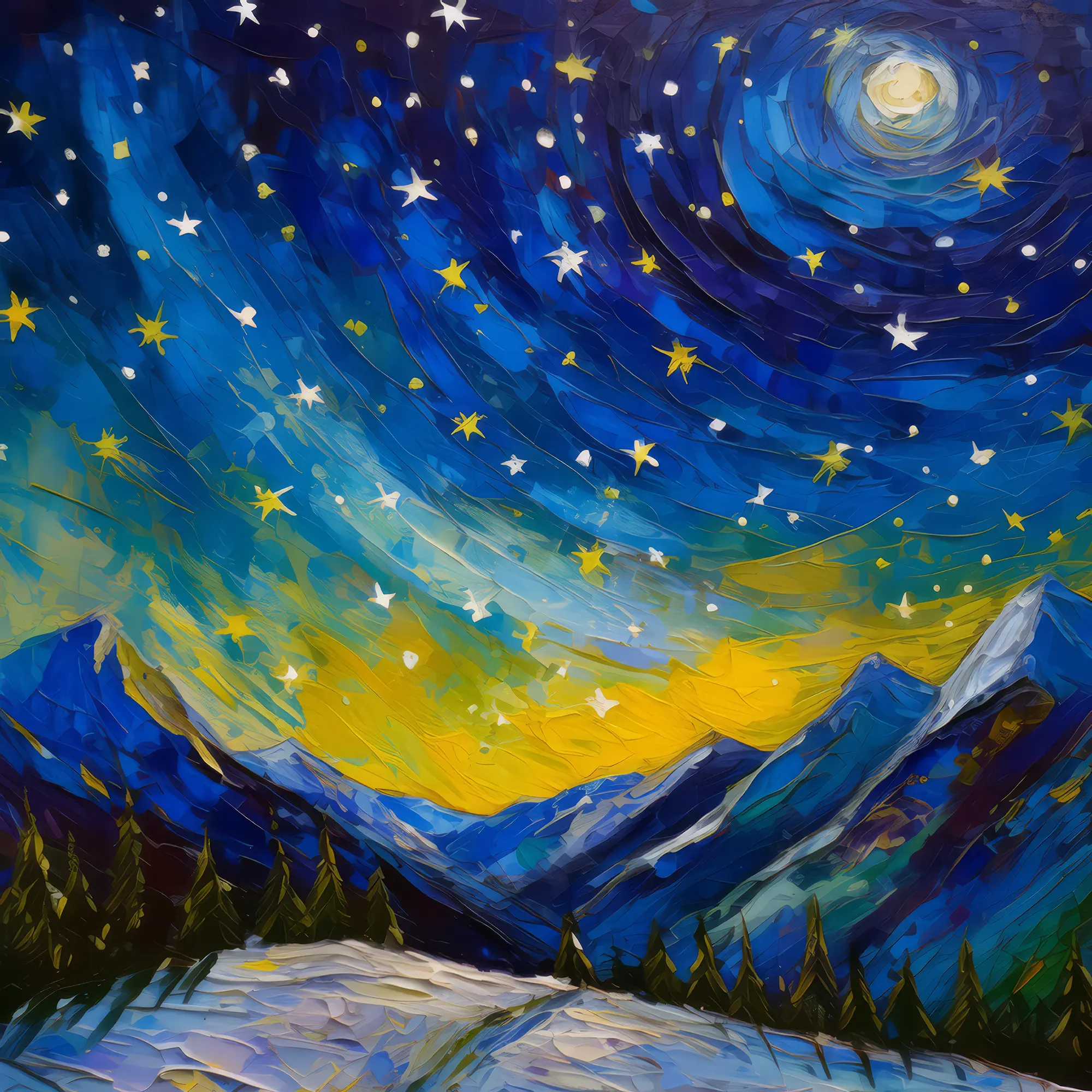 Painting: Starlit Alpine Mountain Pass