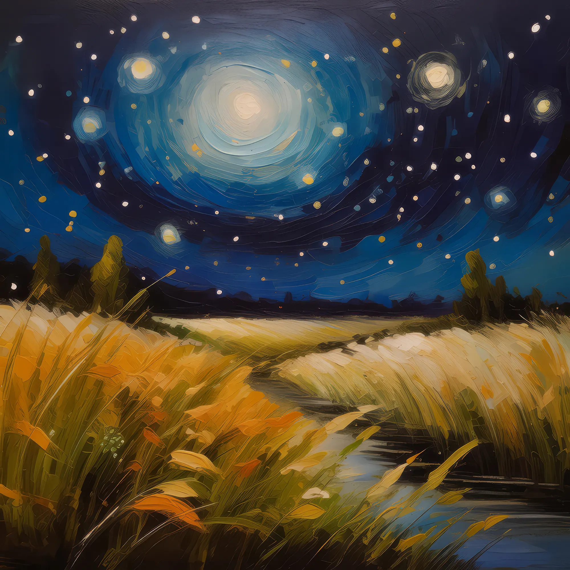 Painting: Starlit Grassland Night