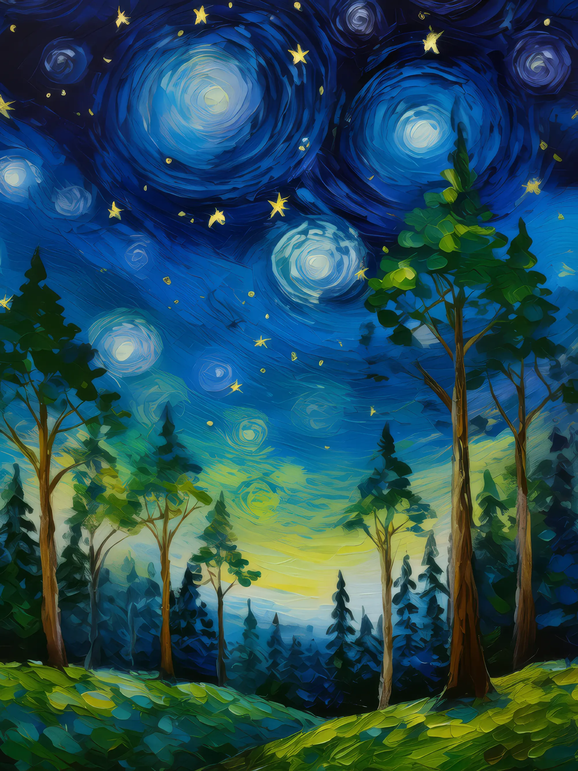 Painting: Starlit Night Over Woodland