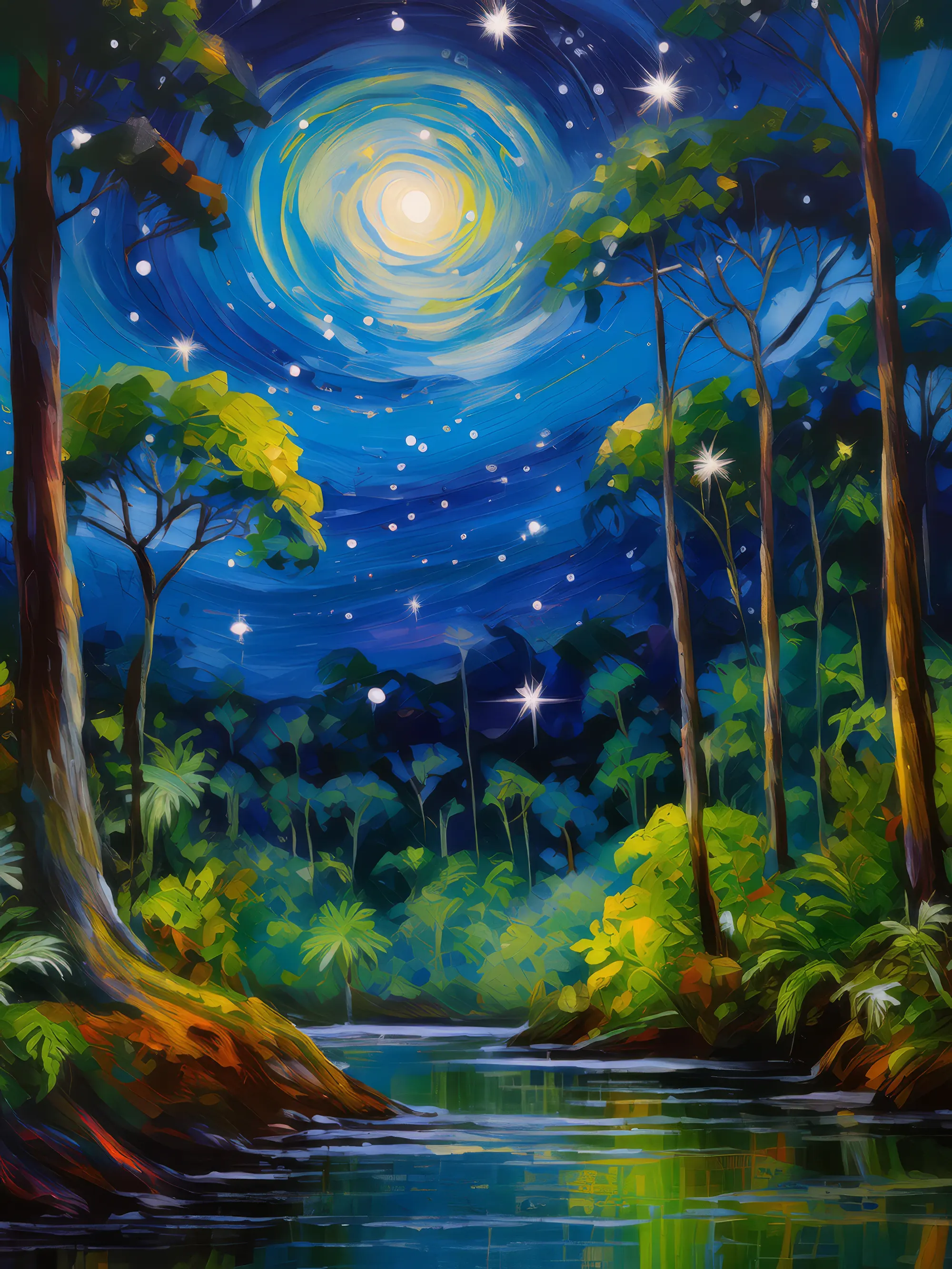 Painting: Starlit Nights Over Boreal Jungle