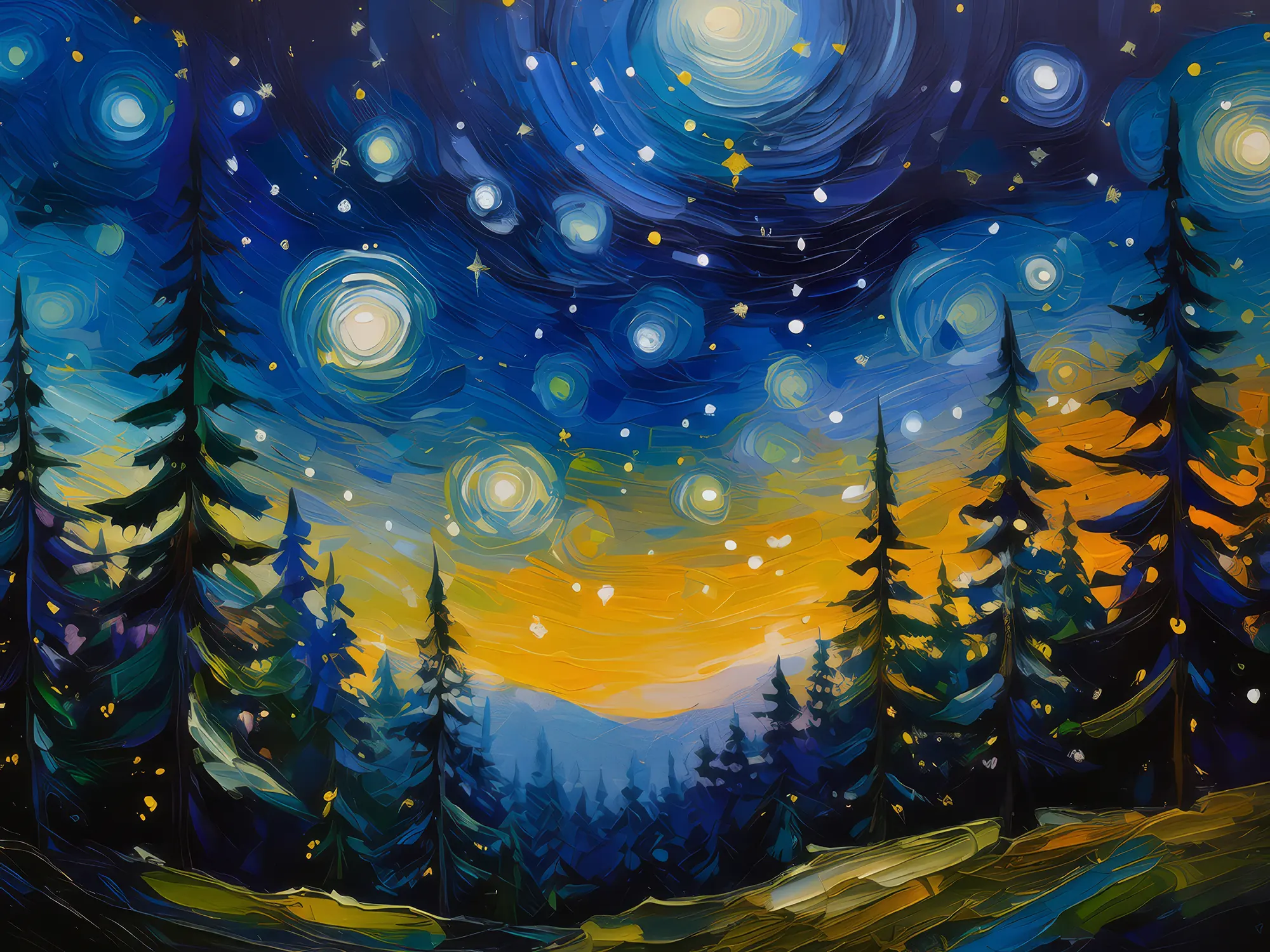Painting: Starlit Sky Over Forest