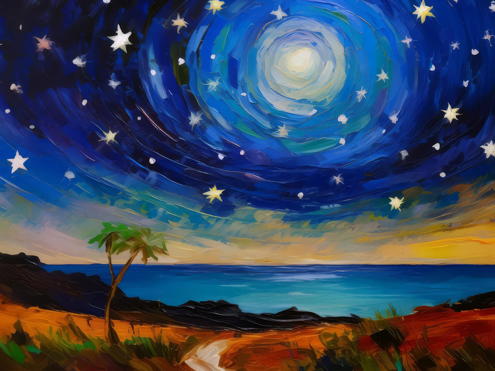 Painting: Starlit Sky Over Ocean Desert