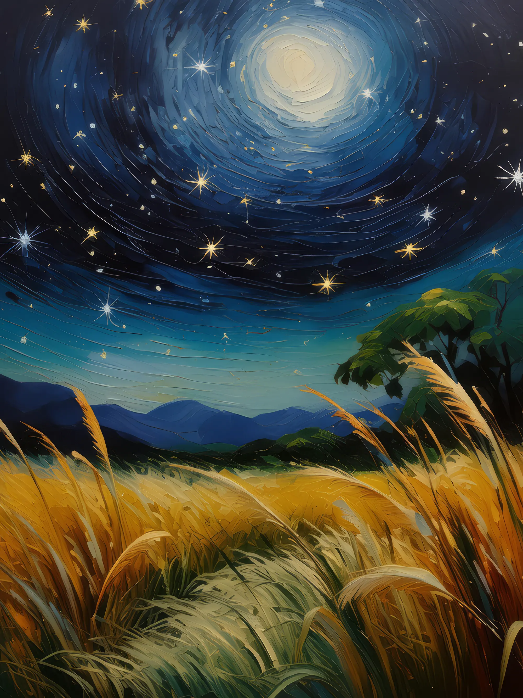 Painting: Starry Grassland Night