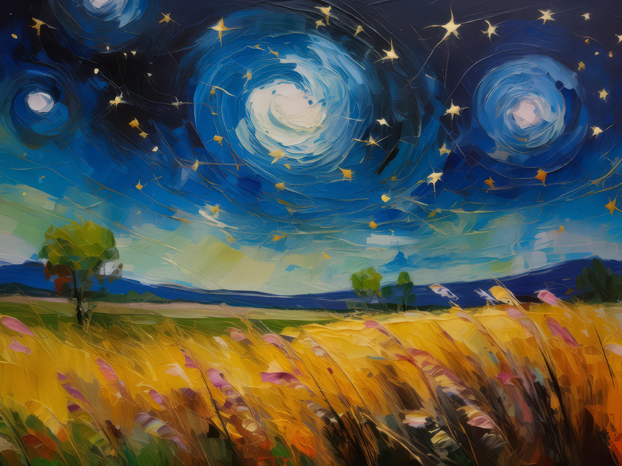 Painting: Starry Night Grassland