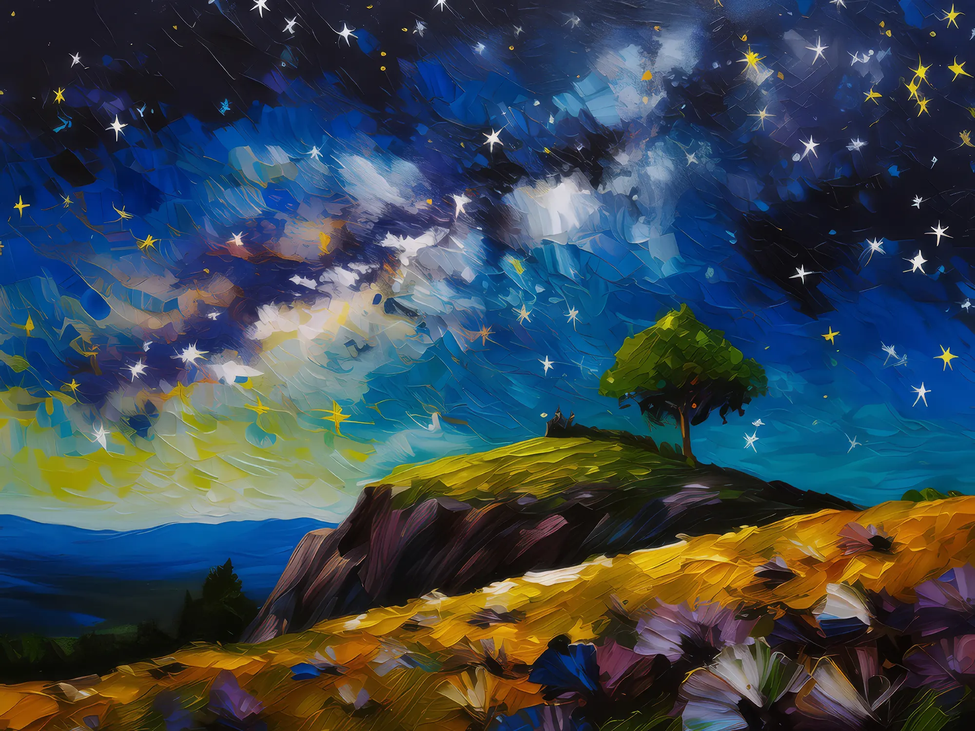 Painting: Starry Night Over Hill