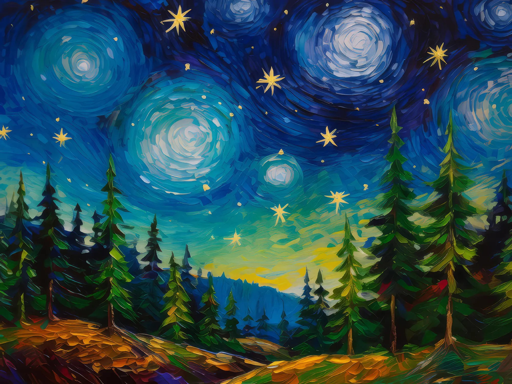Painting: Starry Night in Boreal Forest