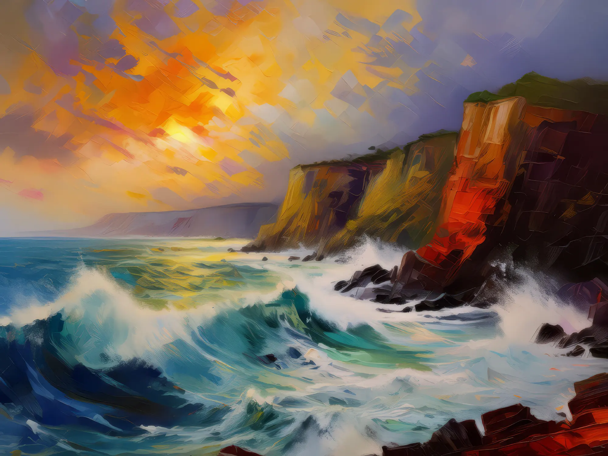 Painting: Stormy Coastal Cliffs