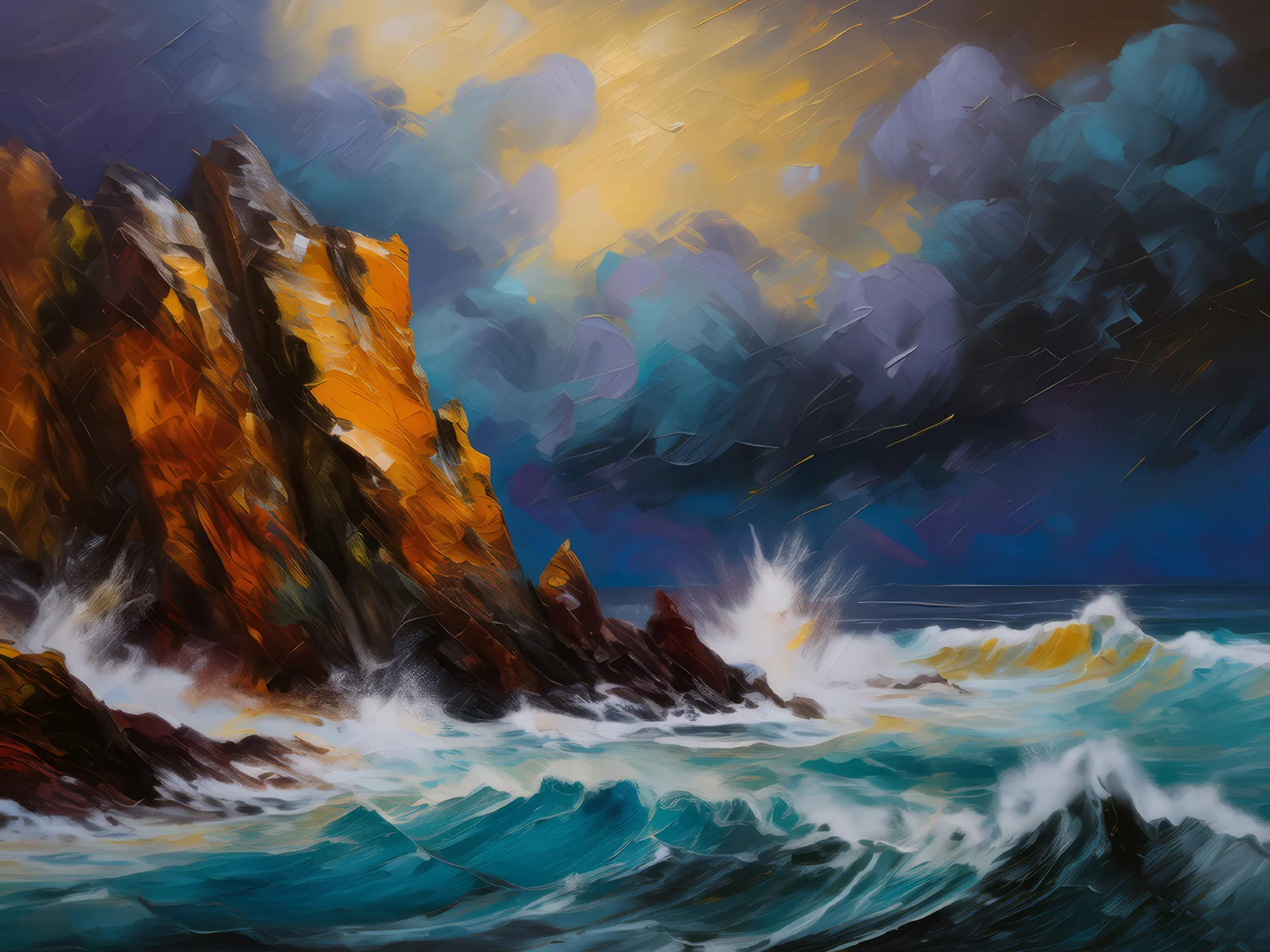 Painting: Stormy Crag Seascape