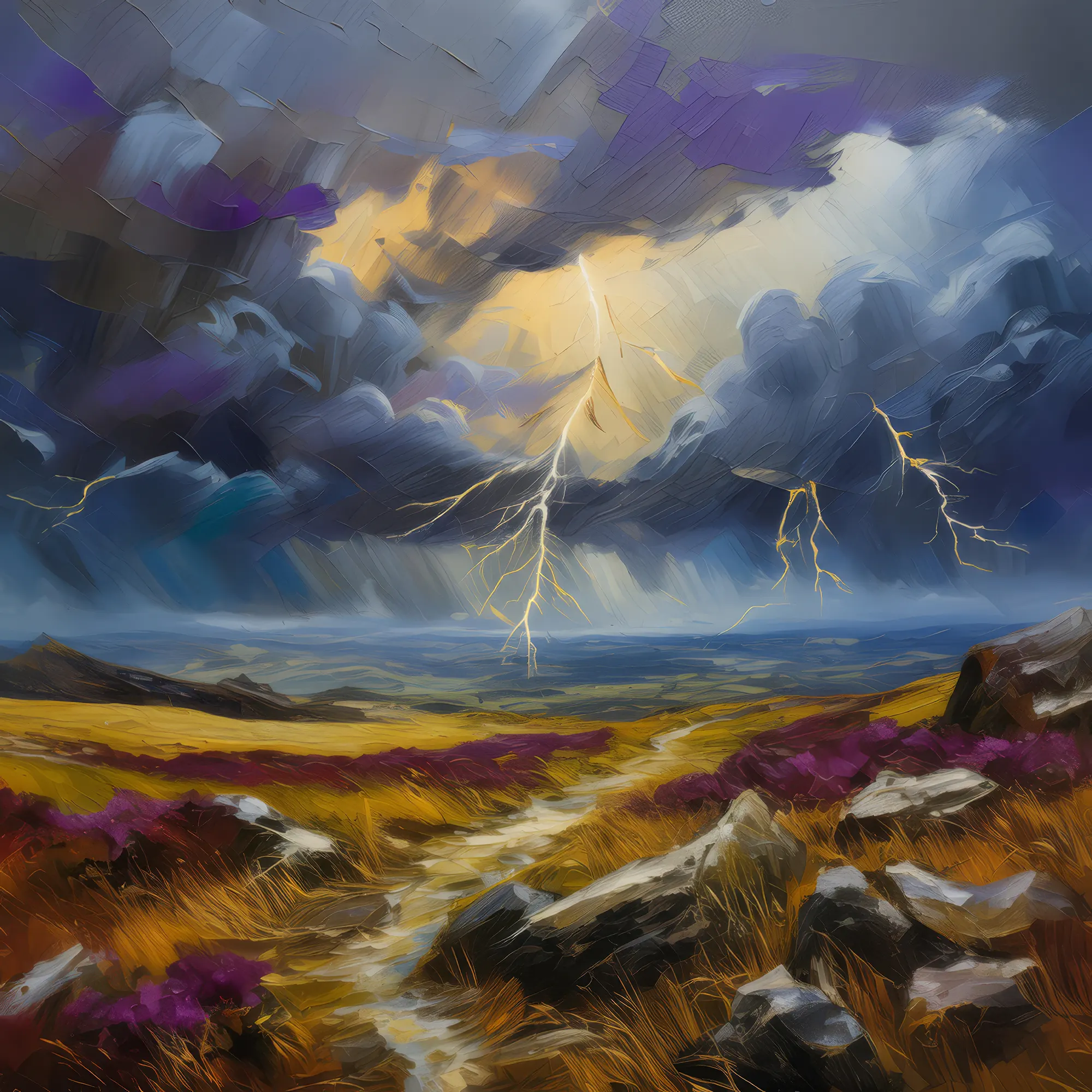 Painting: Stormy Moorland Scene