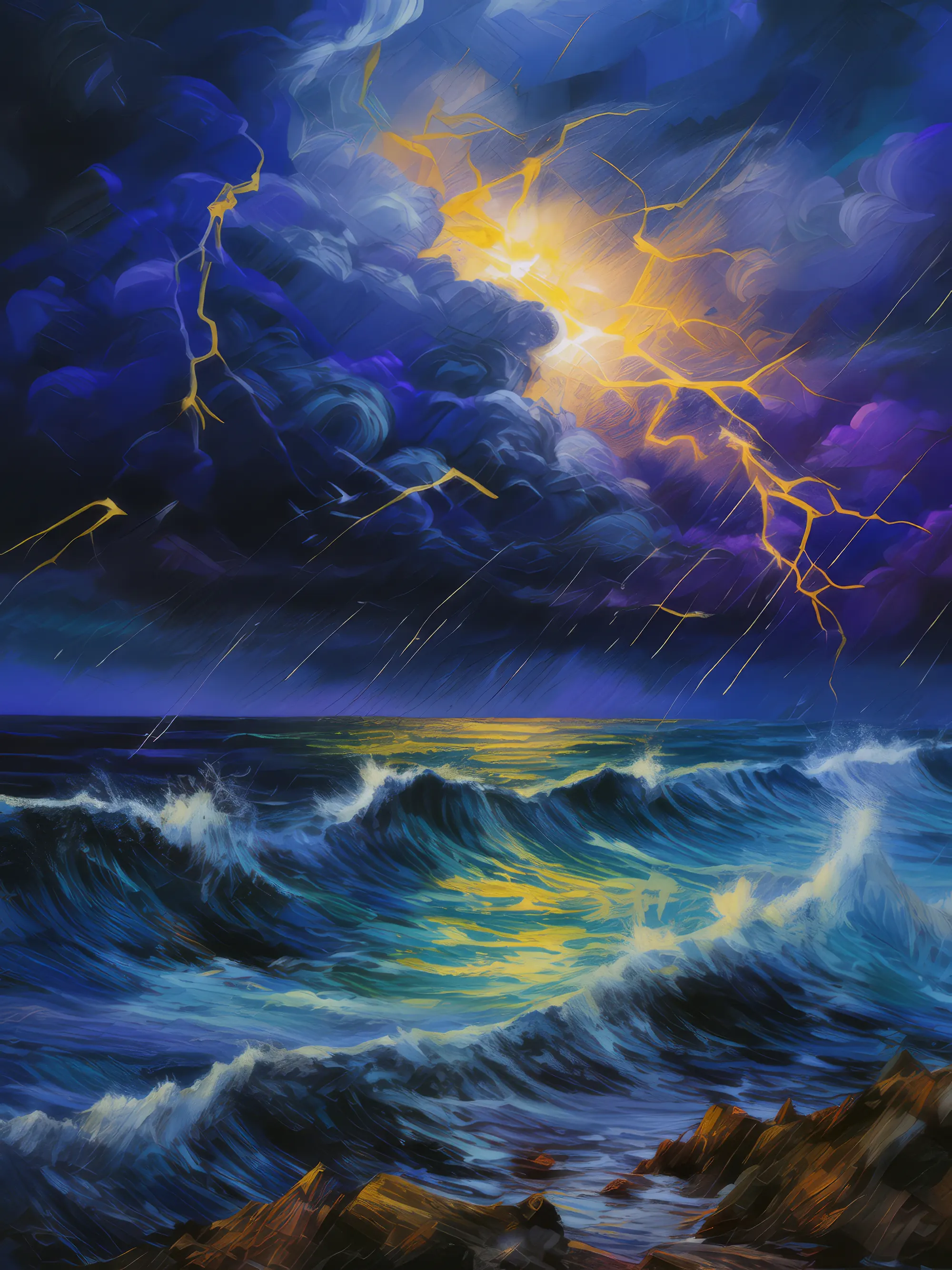 Painting: Stormy Ocean at Night