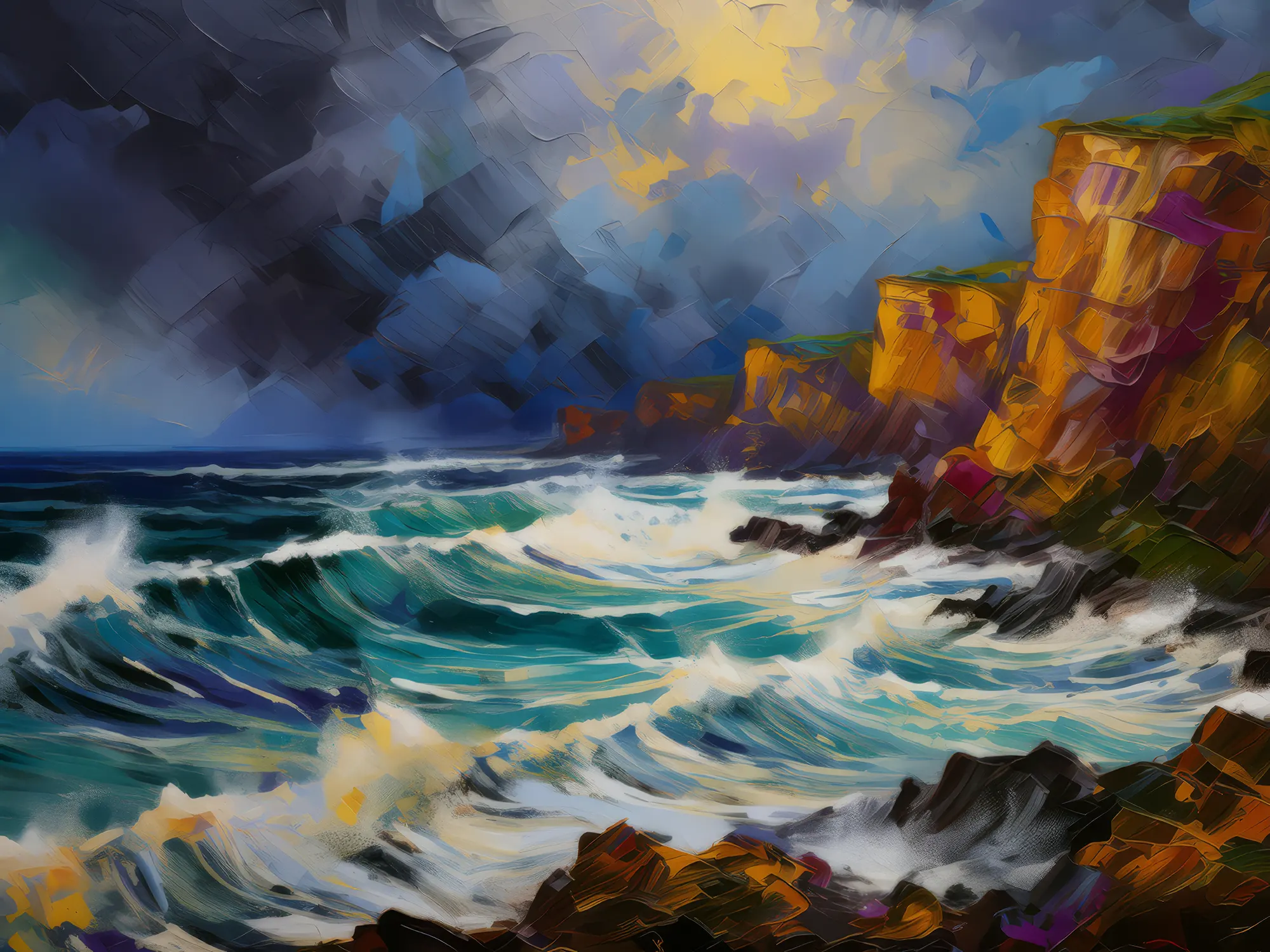 Painting: Stormy Seaside Cliffs