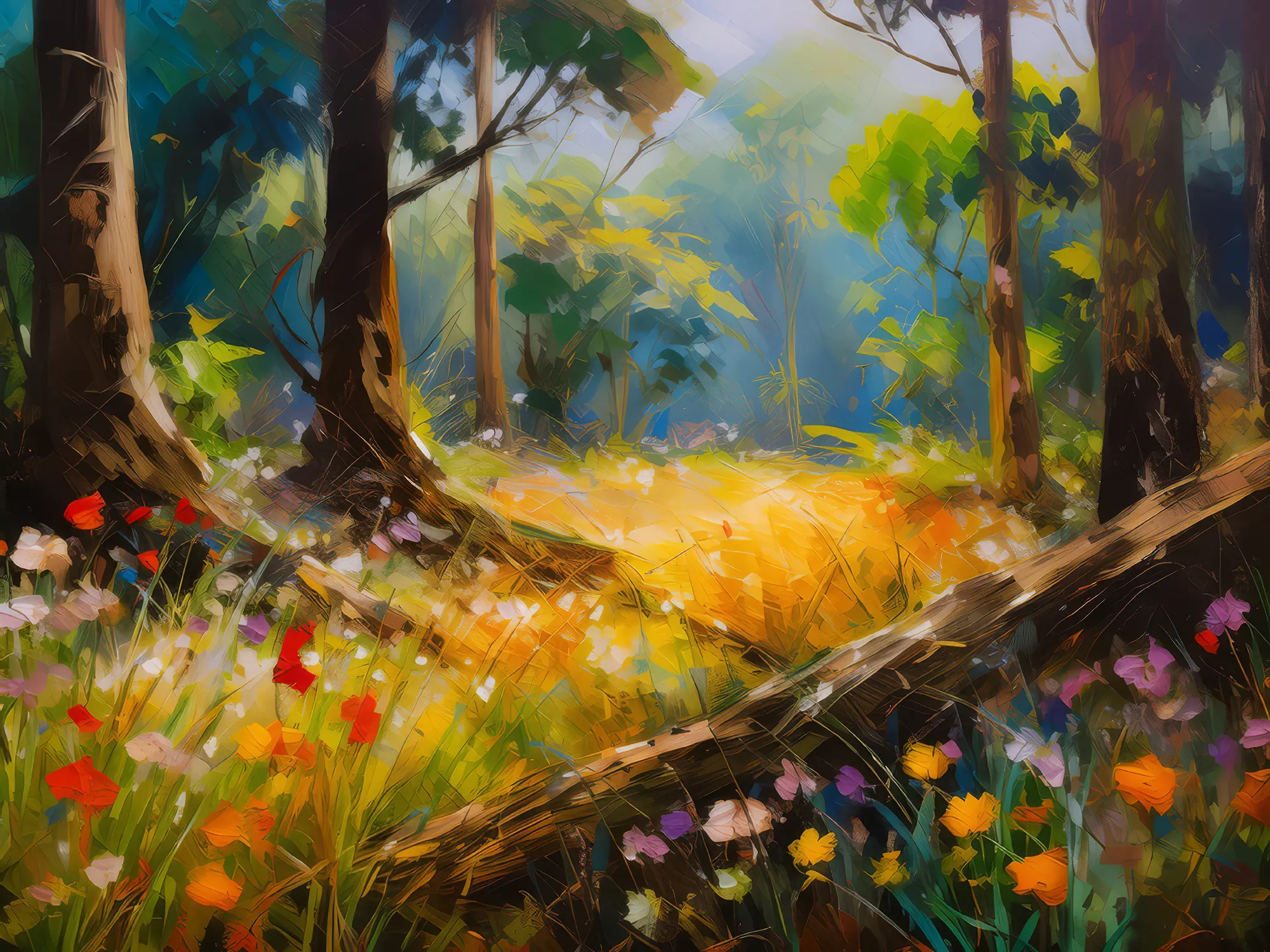 Painting: Sunlit Dry Forest Meadow