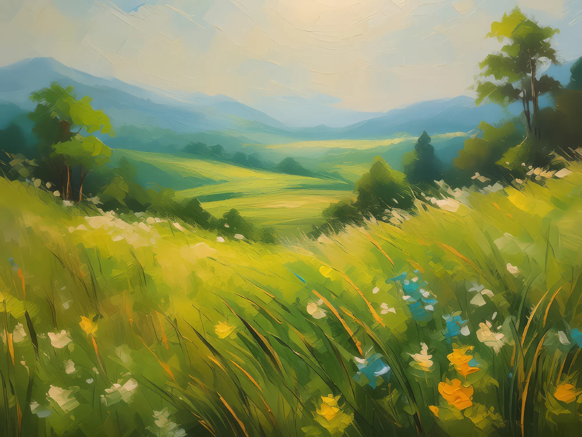 Painting: Sunlit Grassland Field