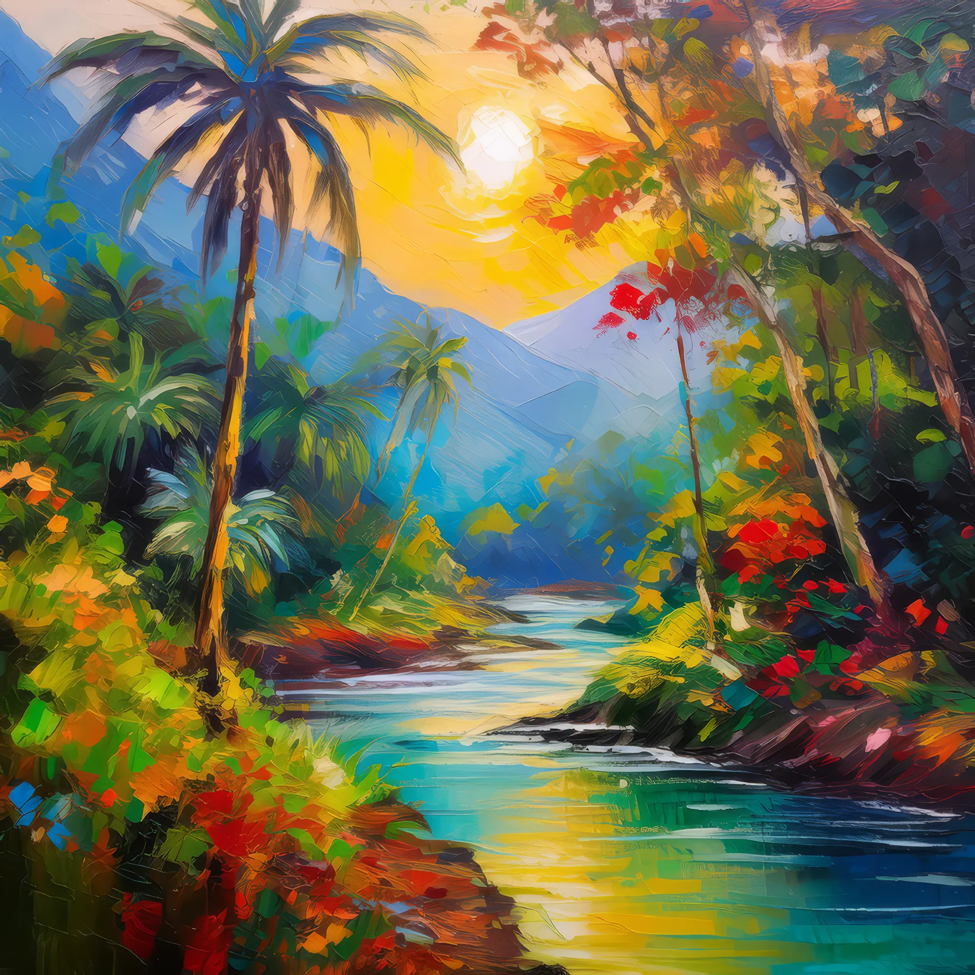 Painting: Sunlit Jungle River Path