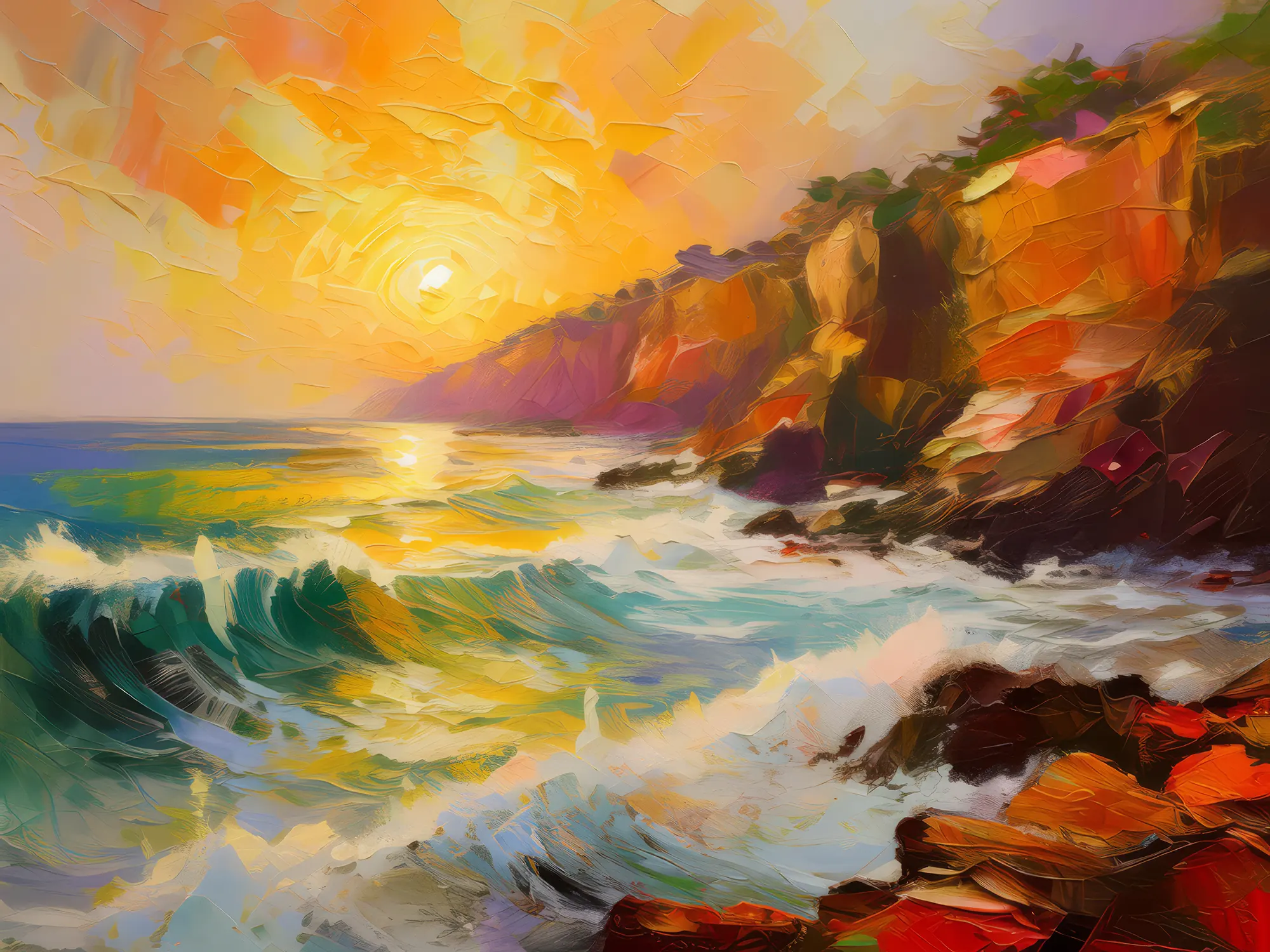 Painting: Sunlit Sea Cliffs