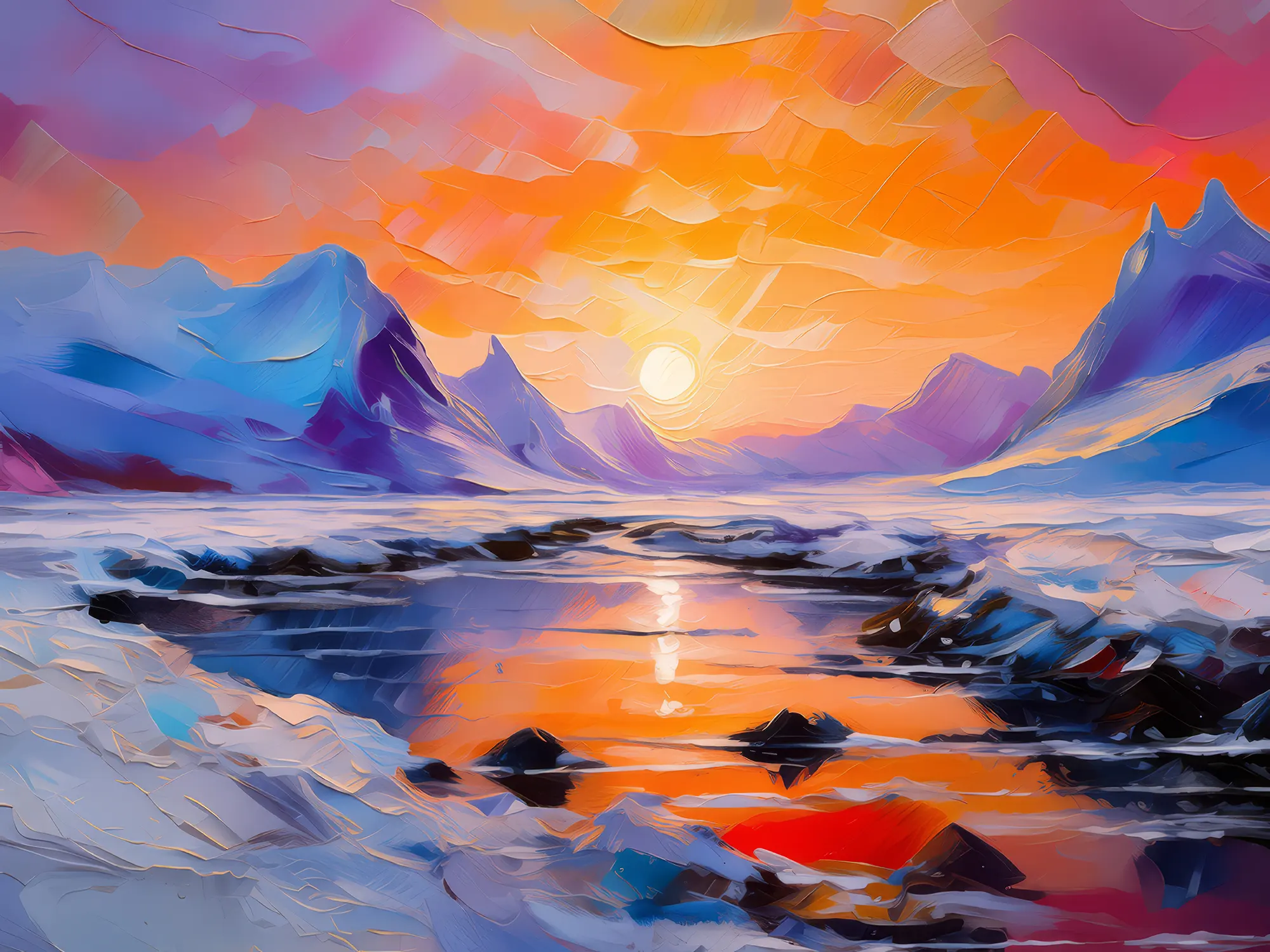 Painting: Sunrise Colors in Boreal Desert