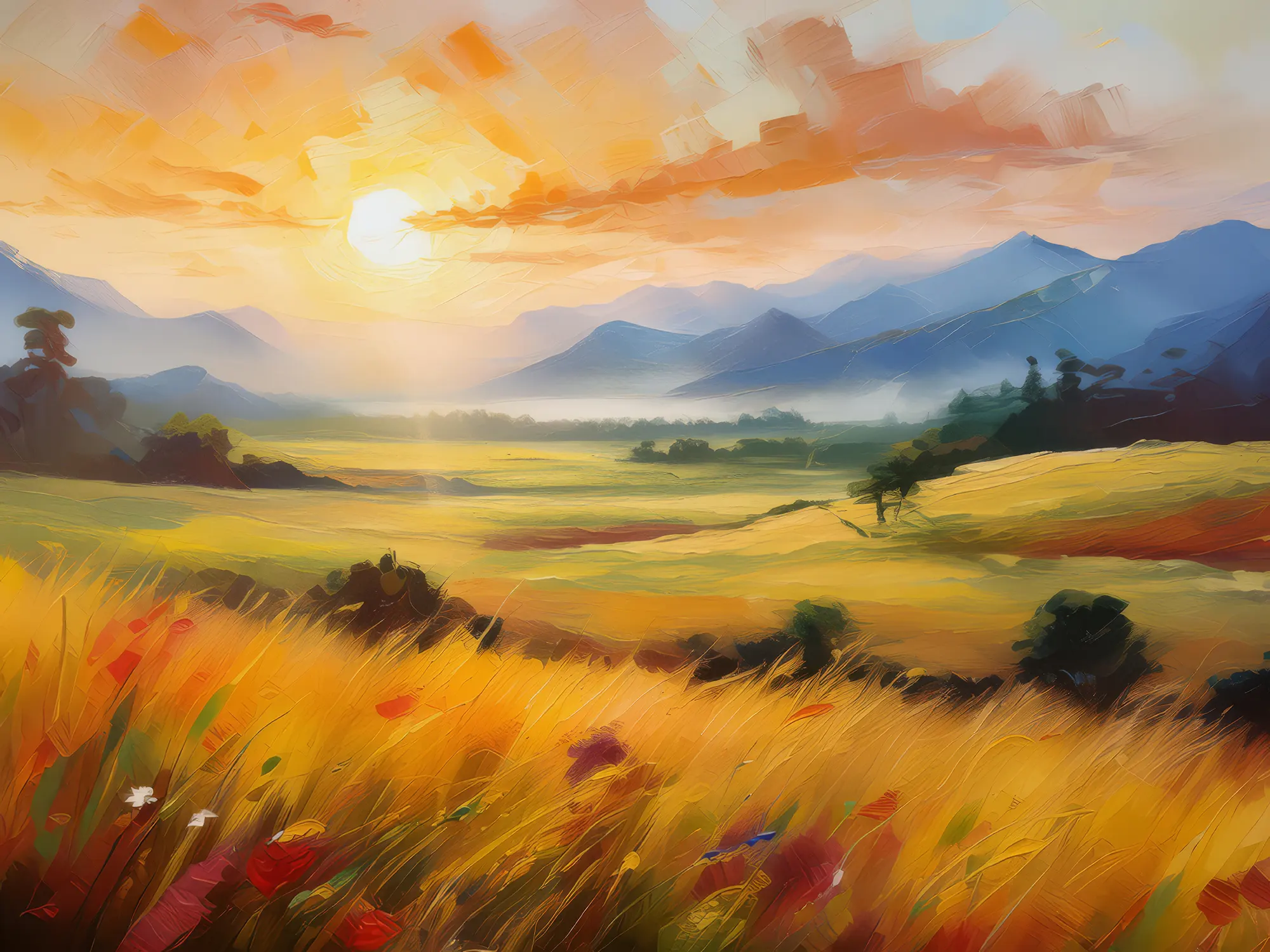 Painting: Sunrise Grassland Vista