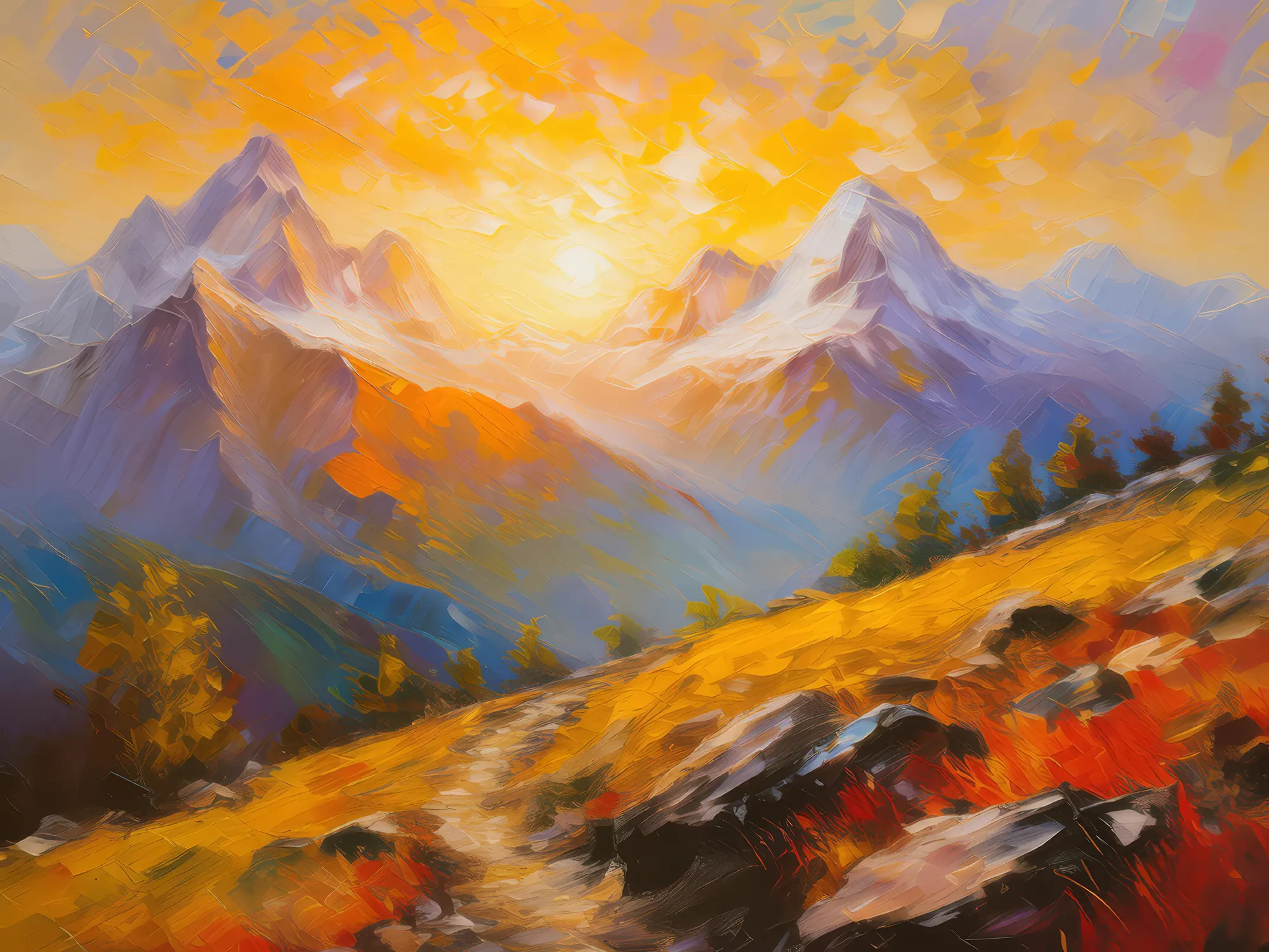 Painting: Sunrise Over Alpine Ridge