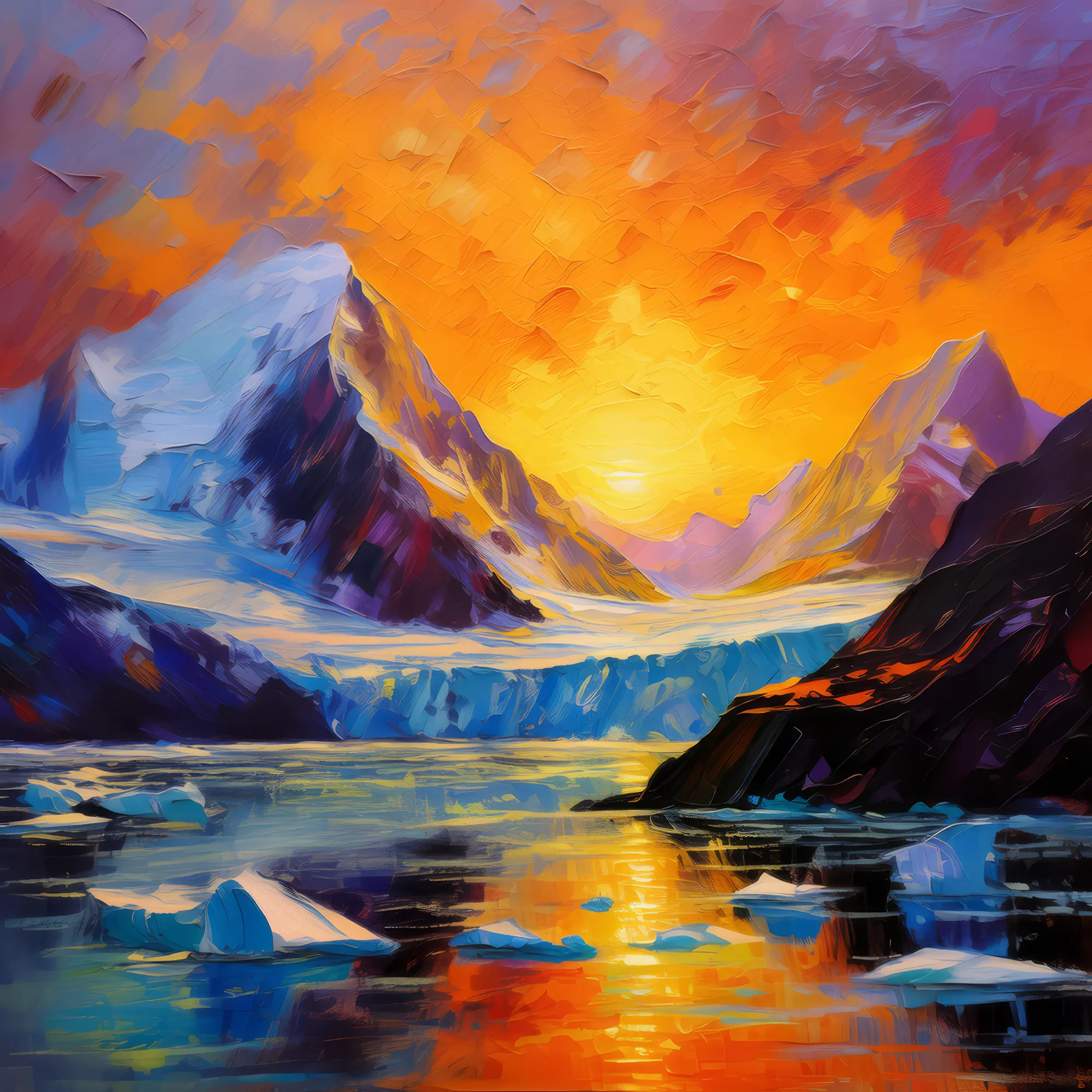 Painting: Sunrise Over Glaciers