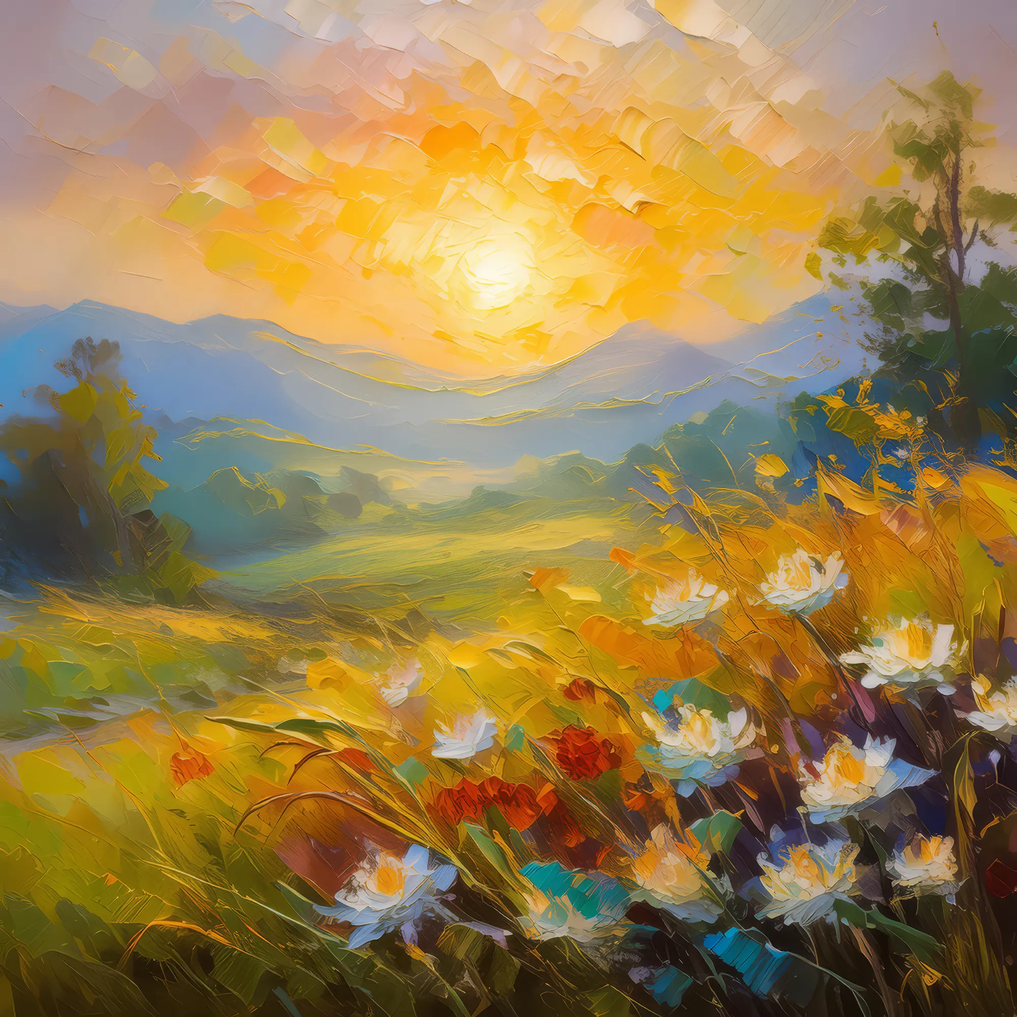 Painting: Sunrise Over Misty Grassland