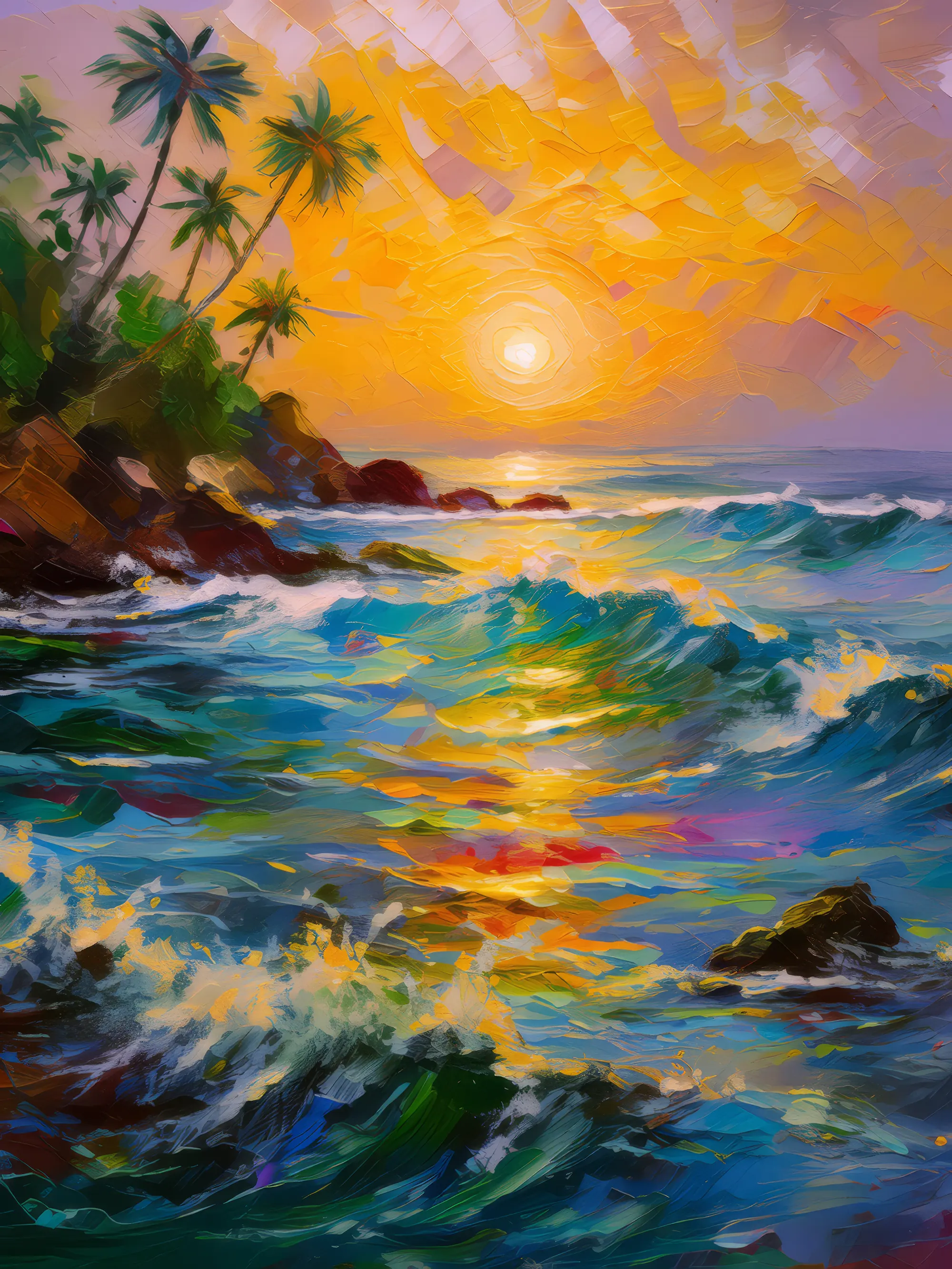 Painting: Sunrise Over Ocean Waves