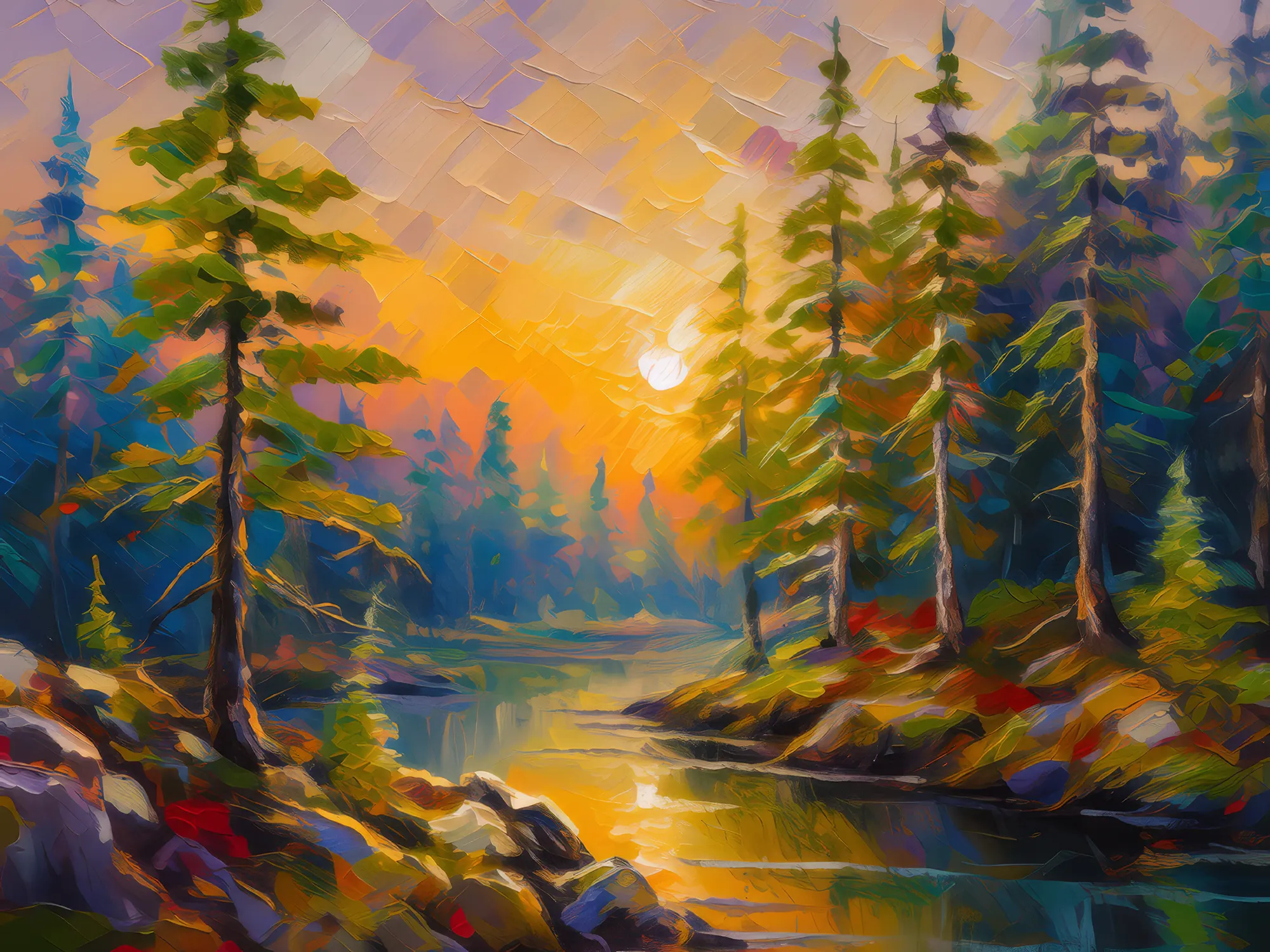 Painting: Sunrise in Boreal Forest