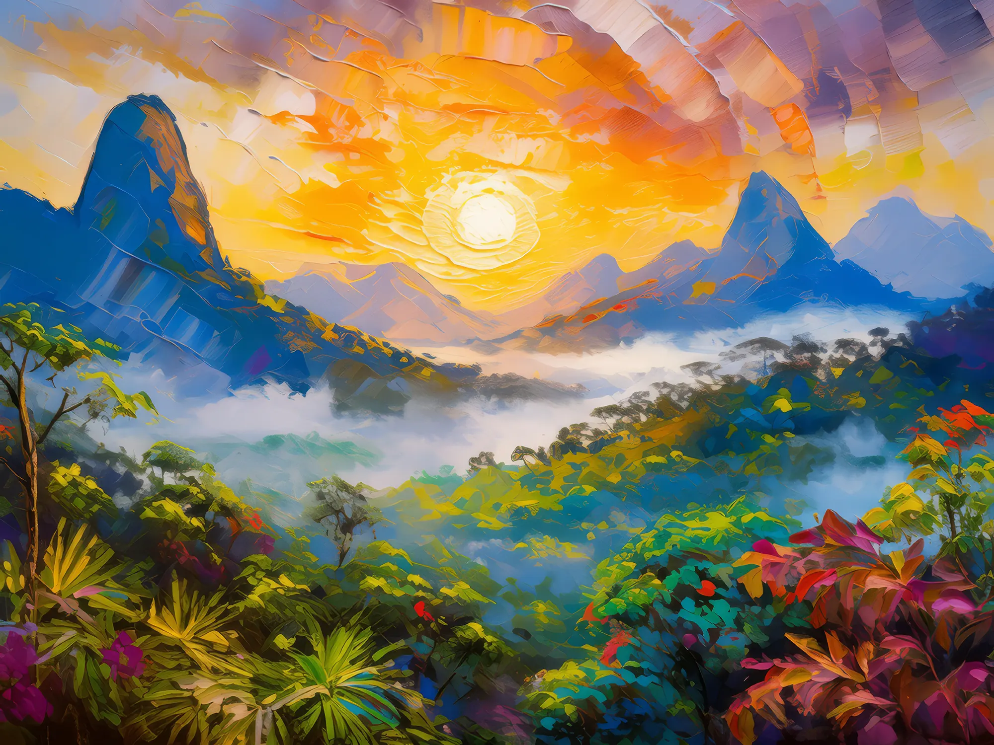 Painting: Sunrise on Tropical Peaks