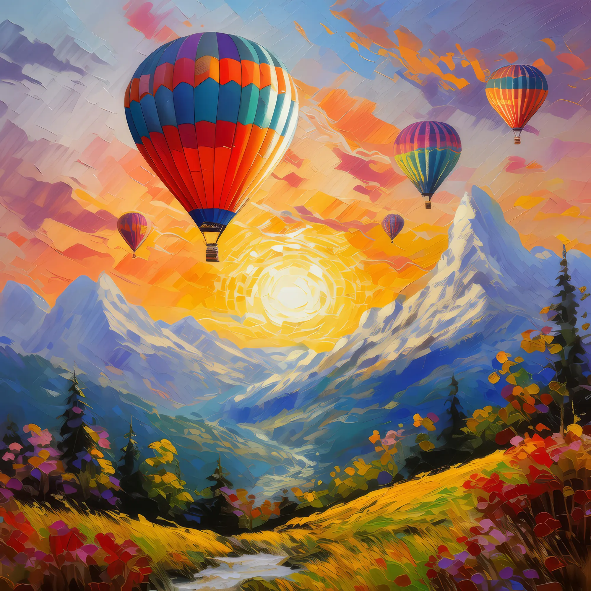 Painting: Sunset Alpine Hot Air Balloon