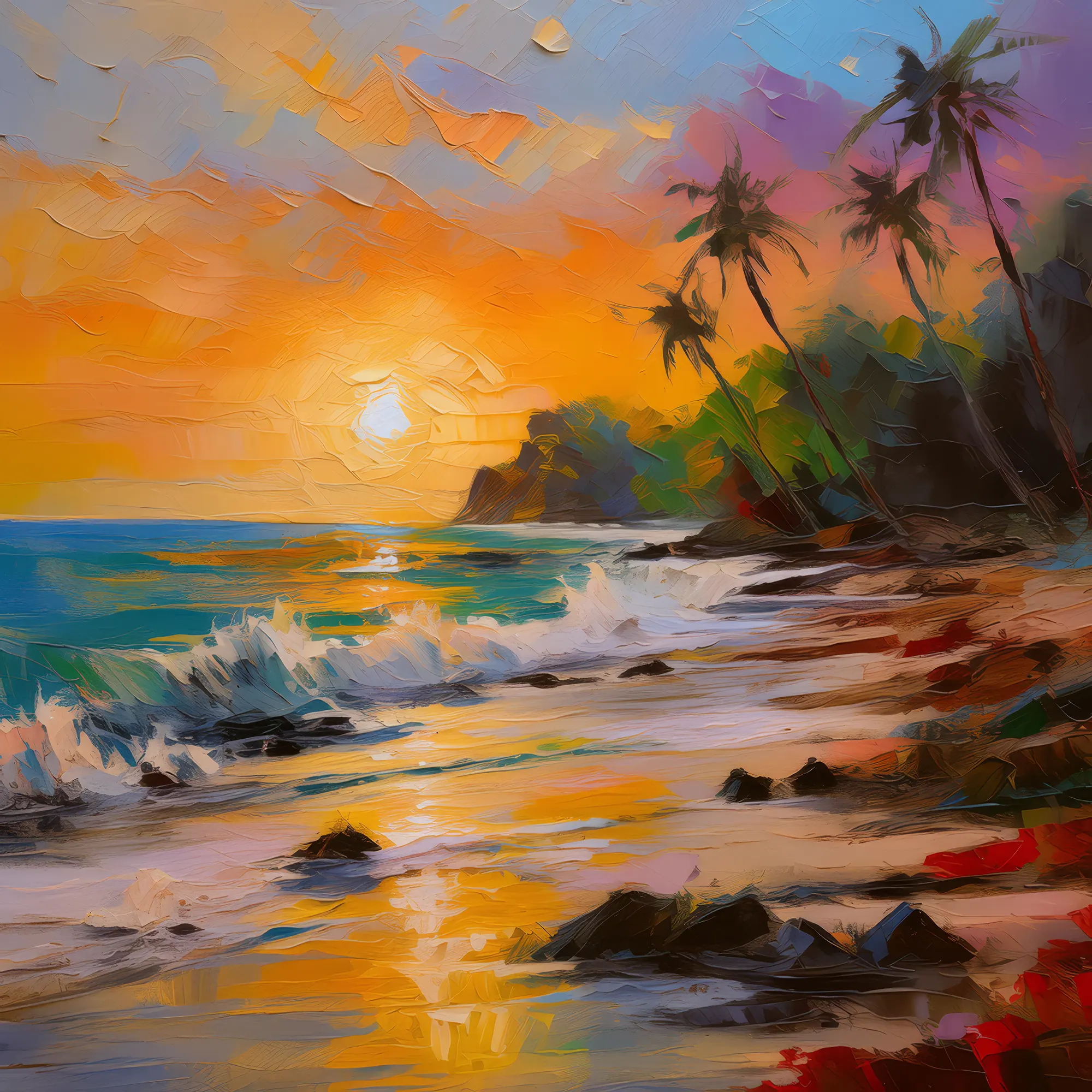 Painting: Sunset Beach Walk
