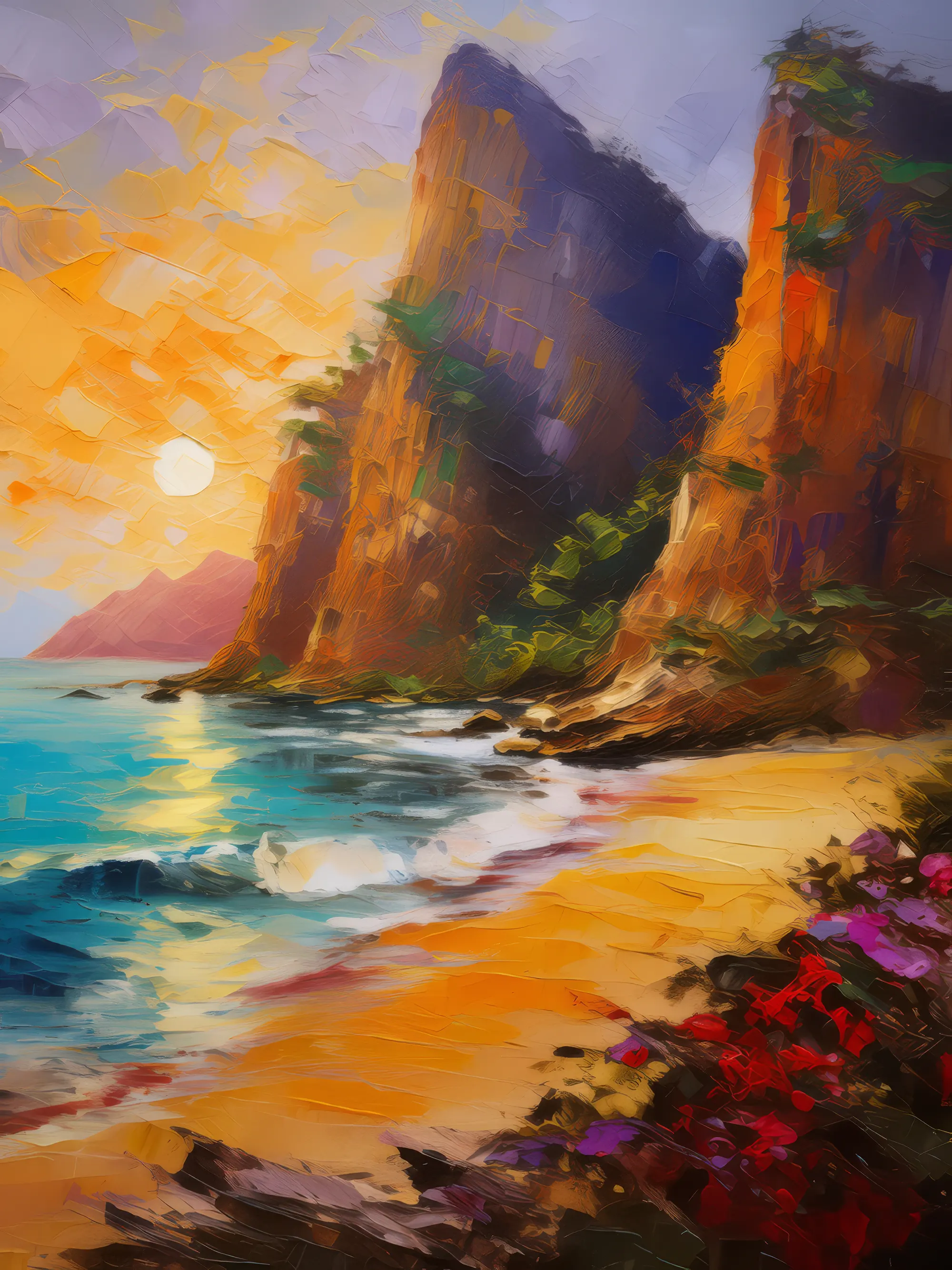 Painting: Sunset Cliffside Island