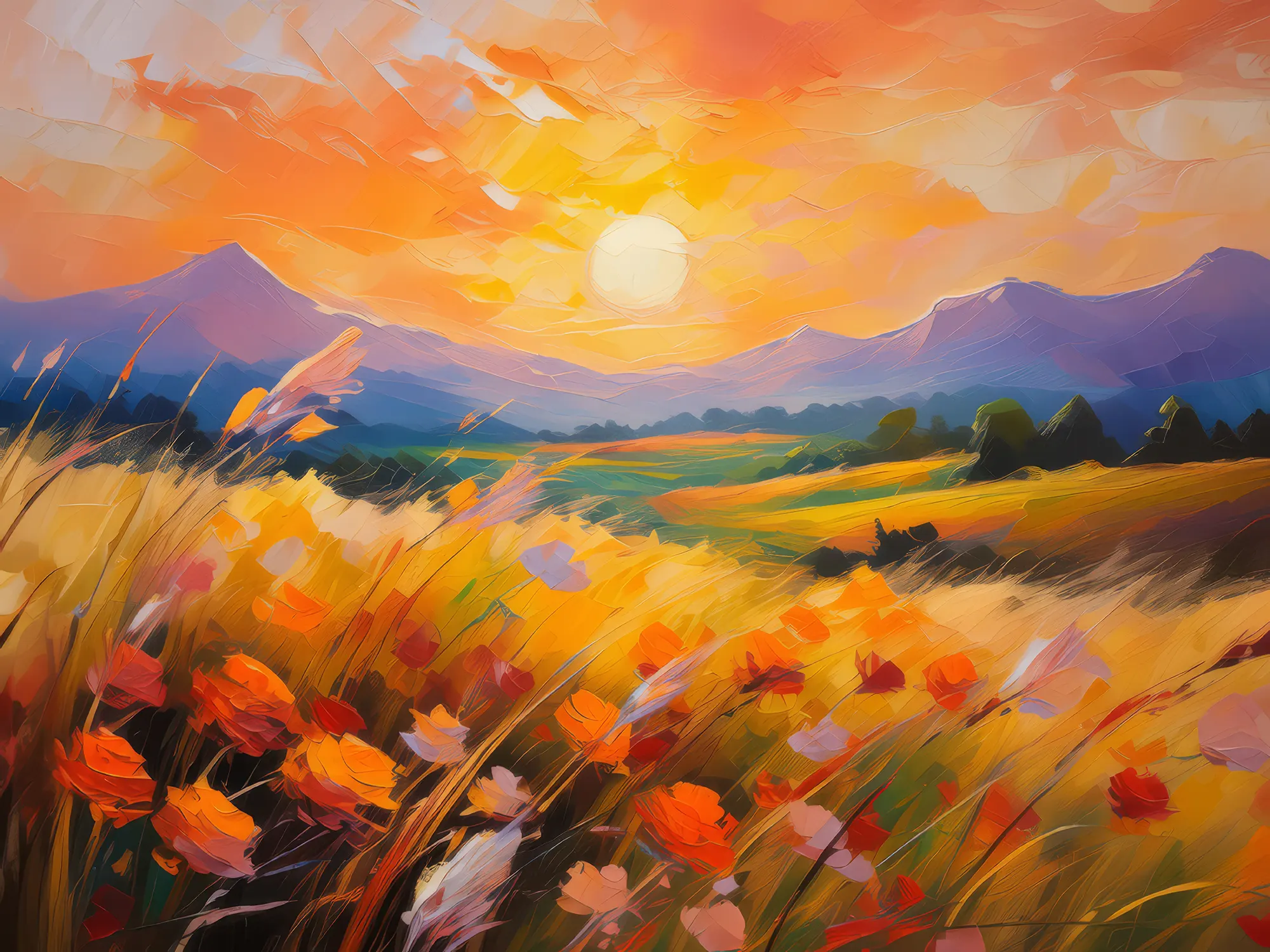 Painting: Sunset Glow on Grassland